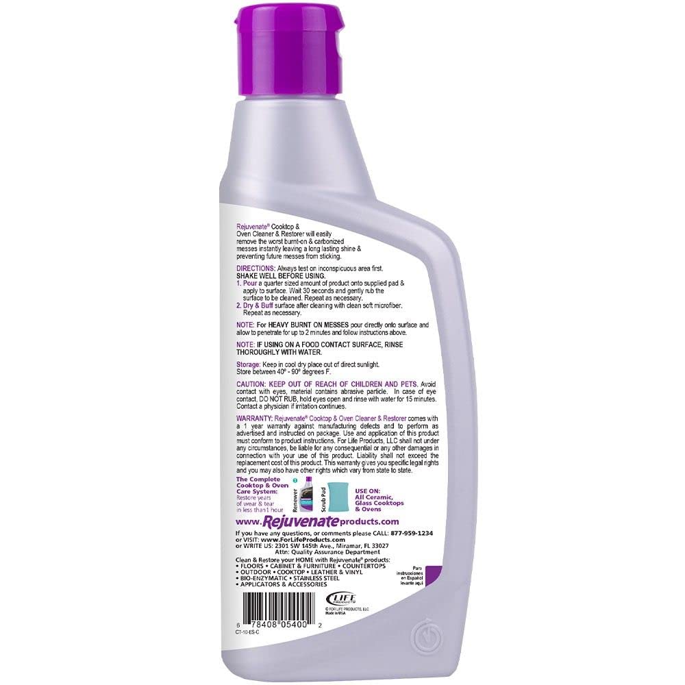 Rejuvenate Glass and Ceramic Cooktop Cleaner & Oven Restorer - 10oz Powerful Stain Remover with Free Applicator Pad - Eliminates Burnt-On Grease & Food Residue - Perfect for Stovetops, Ovens, and Kitchen Appliances