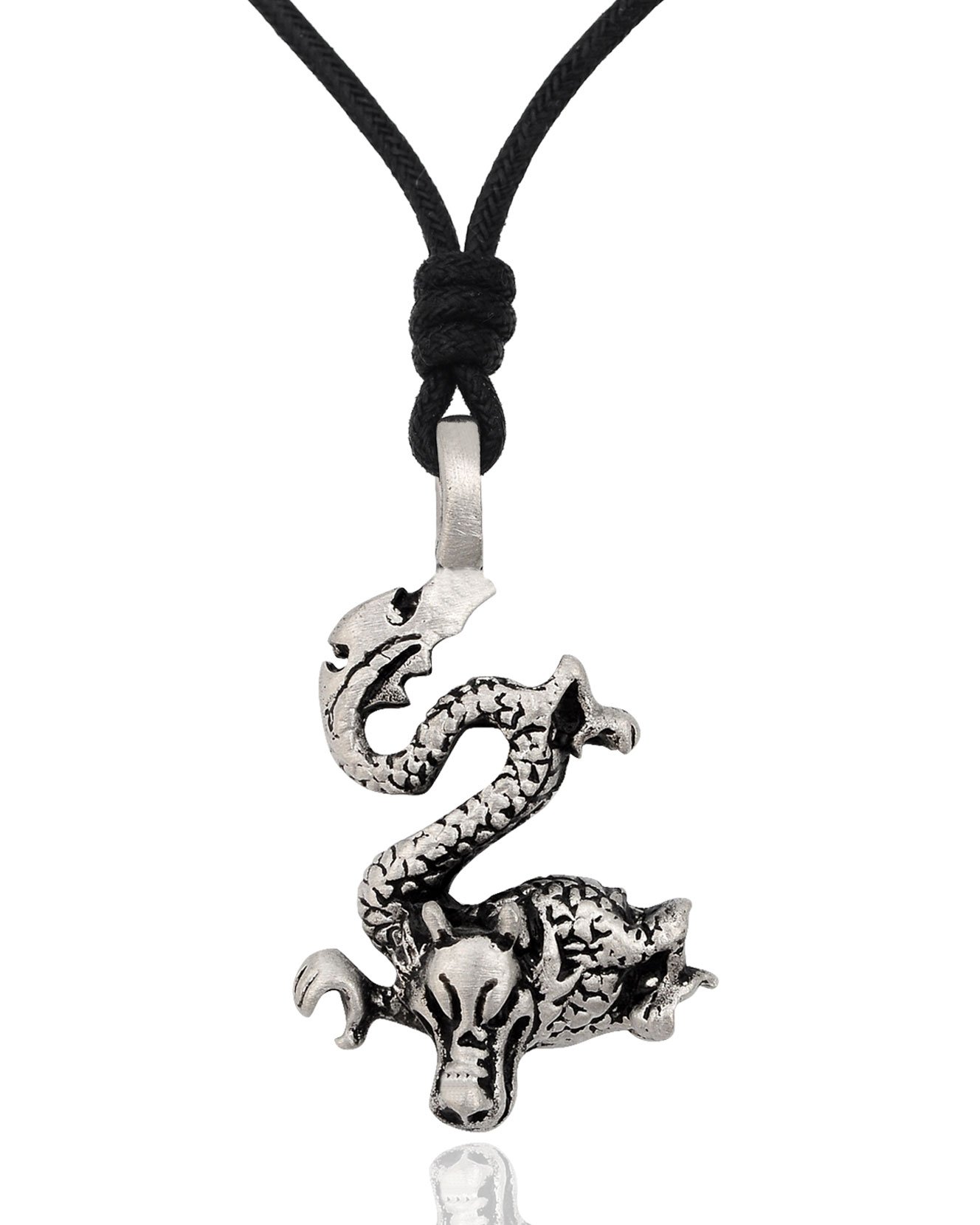Mystery Dragon Silver Pewter Charm Necklace Pendant - Handmade Gothic Jewelry for Women & Men - Perfect for Cosplay, Fantasy Lovers & Gift Giving