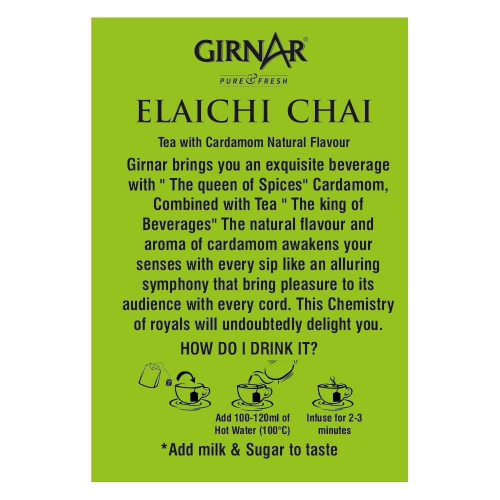 Premium Girnar Elaichi (Cardamom) Tea Bags - 25 Count | Aromatic Spiced Indian Herbal Tea for Relaxation & Digestion | Perfect for Morning Boost or Evening Relaxation