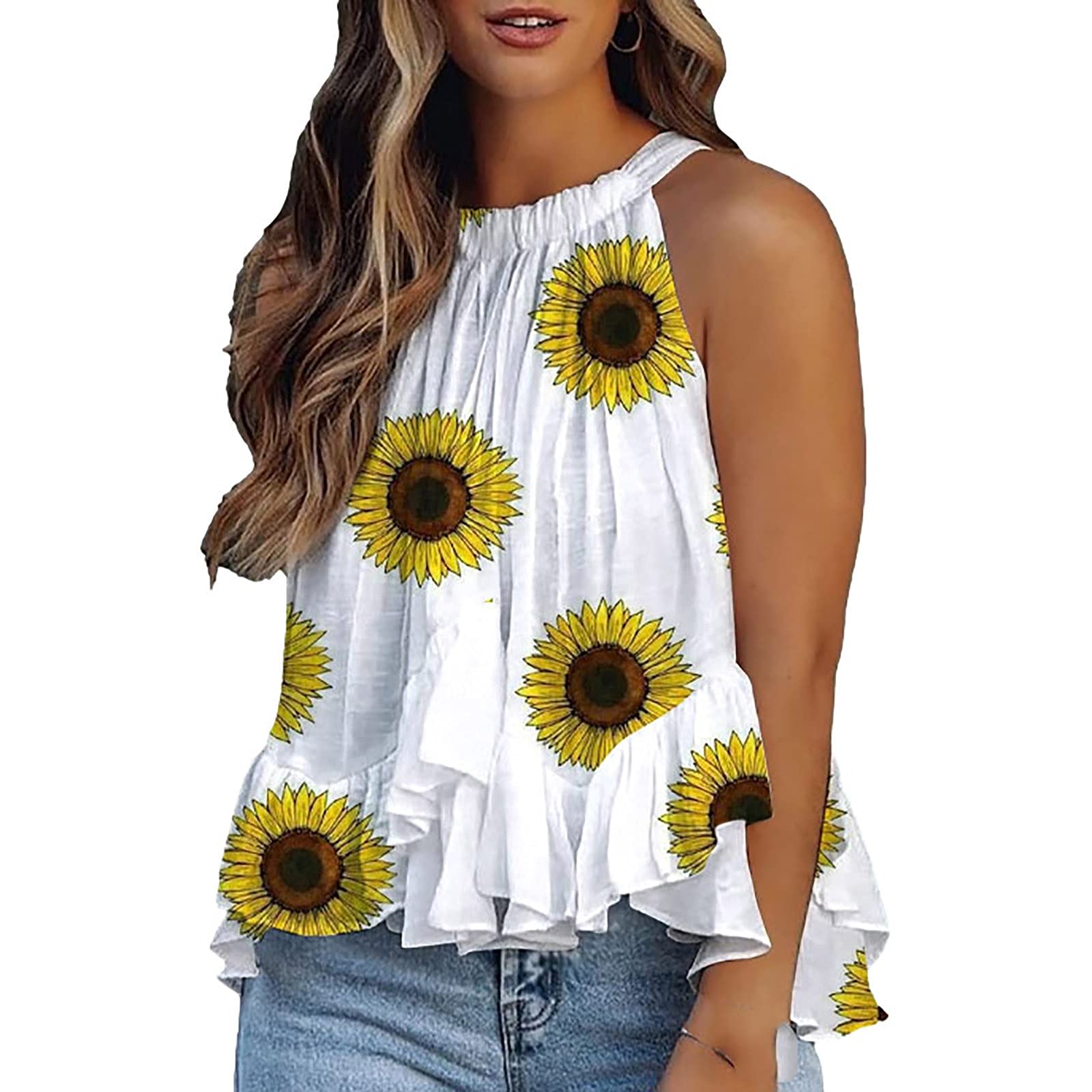 Stylish Women's Summer Halter Neck Sleeveless Tank Tops - Breathable Pleated Cami Shirts for Beach, Vacation & Casual Outfits