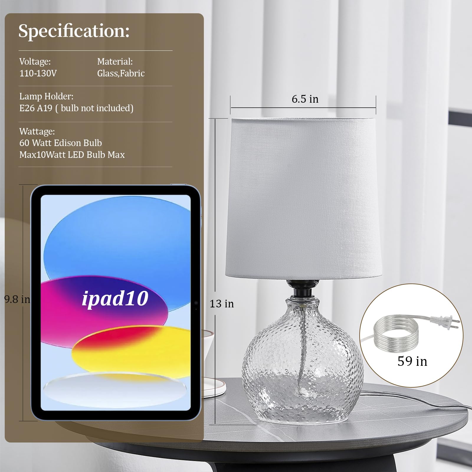 Modern Glass Table Lamps Set of 2 - 13.5