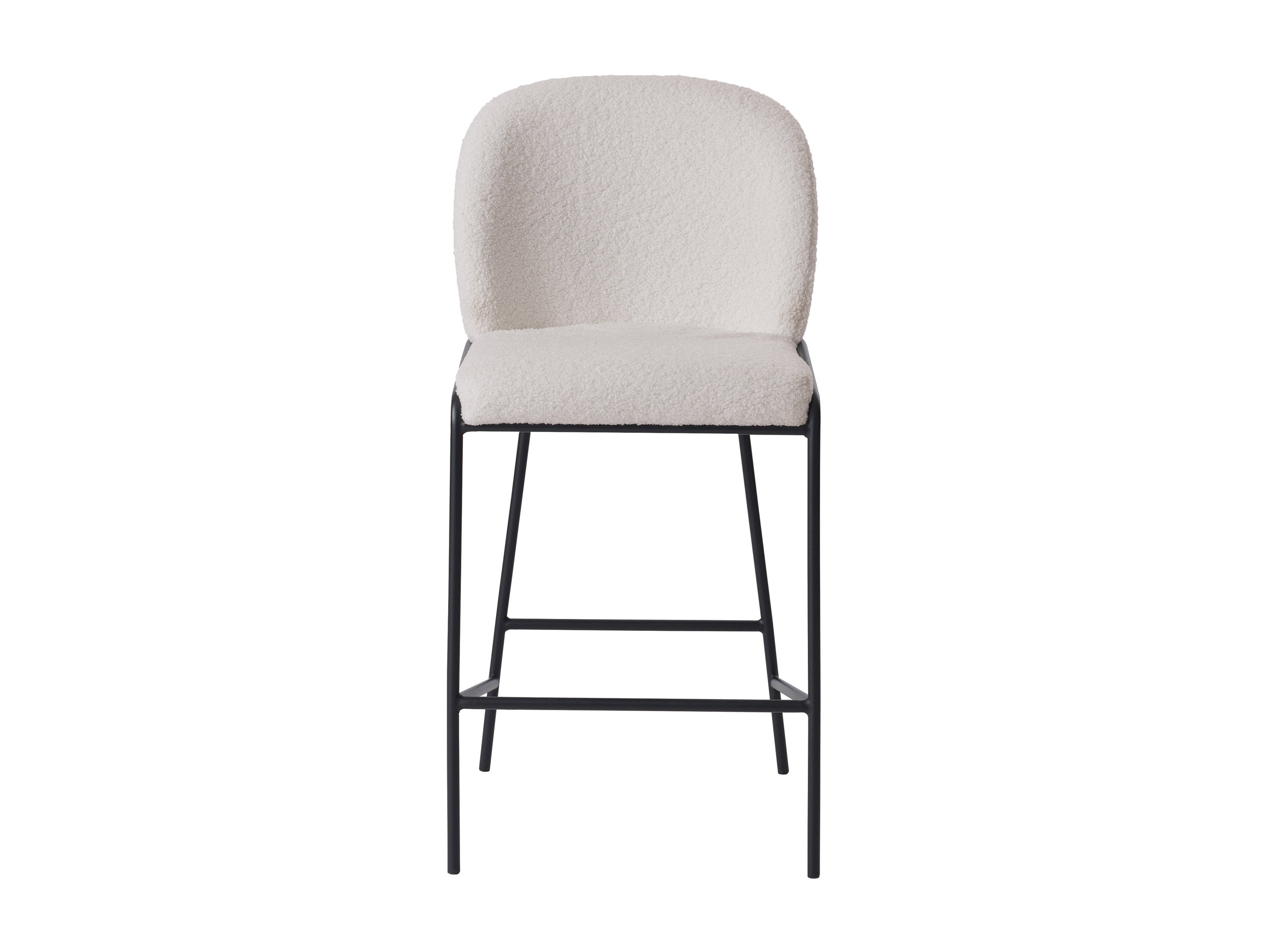 White Boucle Bar Stool - Modern Upholstered Counter Height Stool with Metal Legs for Kitchen Island, Breakfast Nook & Home Bar Decor