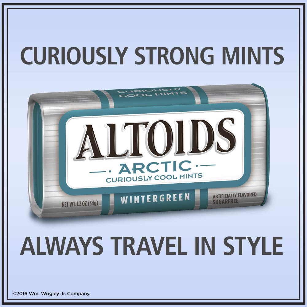 ALTOIDS Arctic Wintergreen Sugar-Free Breath Mints - 8 Pack (1.2 oz Tins) | Fresh Mint Candy for Bad Breath, Travel & Office Use | Bulk Hard Candies for Oral Care & On-the-Go Freshness