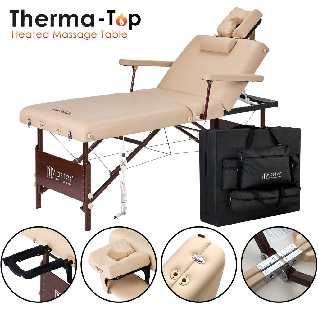 Master Massage 30'' DEL RAY Portable Massage Table with THERMA TOP® Built-In Adjustable Heating System - Professional Spa & Home Use for Ultimate Comfort