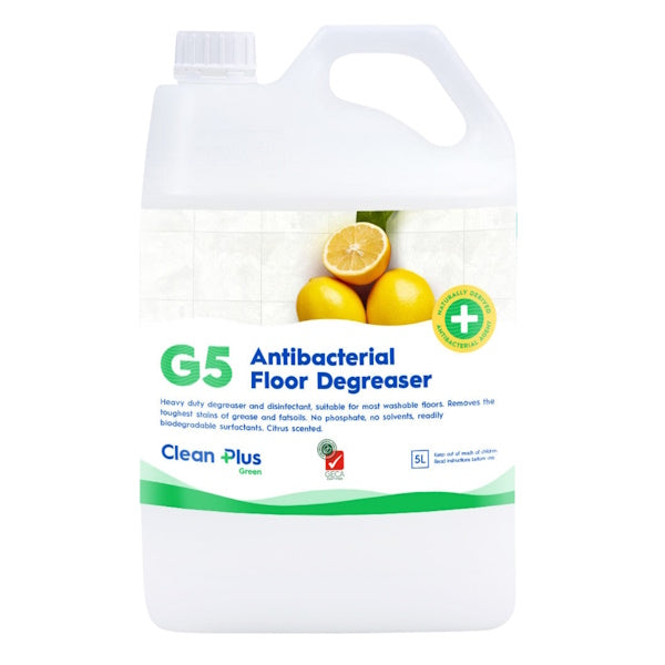 Clean Plus G5 Antibacterial Floor Degreaser - Powerful Multi-Surface Cleaner for Kitchen, Bathroom & Garage - Eliminates Grease, Stains & Odors - Safe for Tile, Vinyl & Hardwood Floors