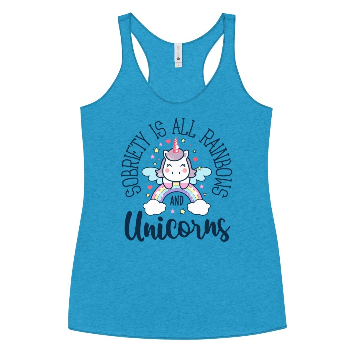Women's Sobriety is All Rainbows and Unicorns Racerback Tank Top - Gym Workout & Casual Summer Outfit