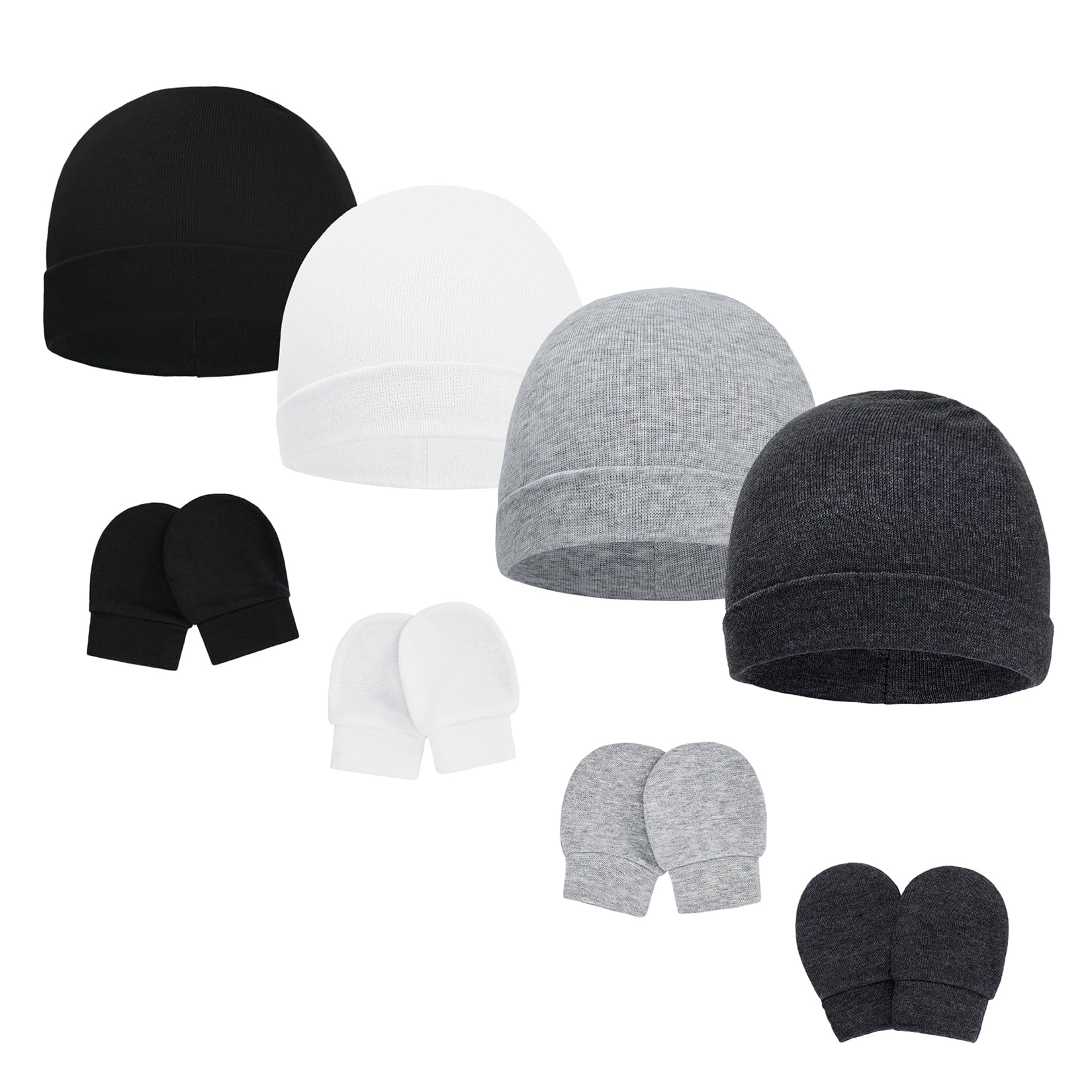 Century Star Soft Cotton Baby Hats and Mittens Set - Unisex Infant Beanie & No Scratch Newborn Hospital Hat for Boys & Girls - Perfect for Newborn Photography, Winter Protection & Hospital Visits