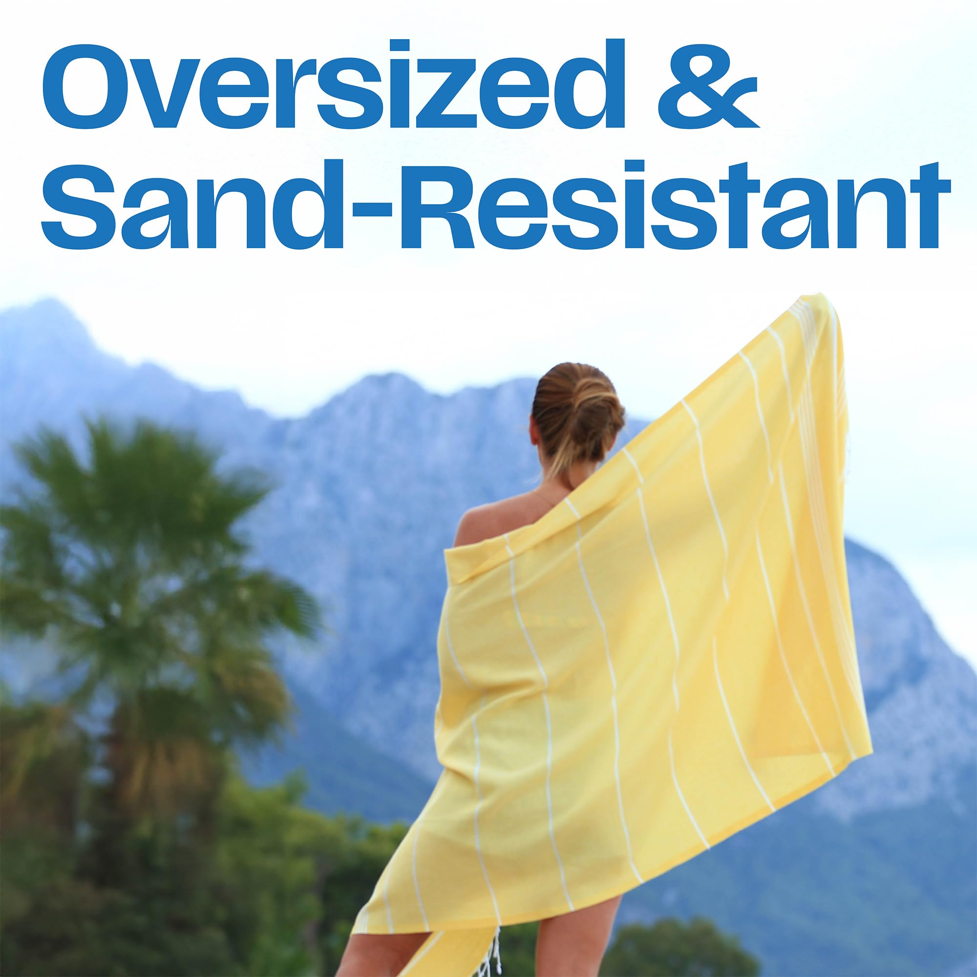 East'N Blue Lina Peshtemal Turkish Cotton Beach Towels - Lightweight, Quick-Dry, Soft & Absorbent 100% Cotton Oversized Towel for Beach, Bath, Pool, Gym, Travel - Perfect for Summer Vacations, Yoga Sessions & Picnics - Yellow
