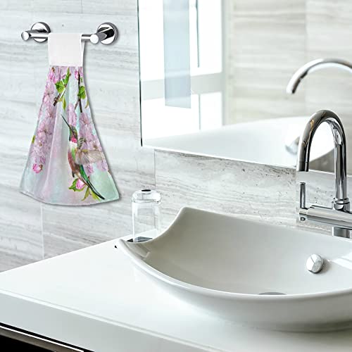 2 Pack Floral Hummingbird Hanging Kitchen Towels - Soft Microfiber Coral Velvet Absorbent Hand Towels with Loops for Bathroom, Oven & Kitchen Decor | Summer Home Essentials