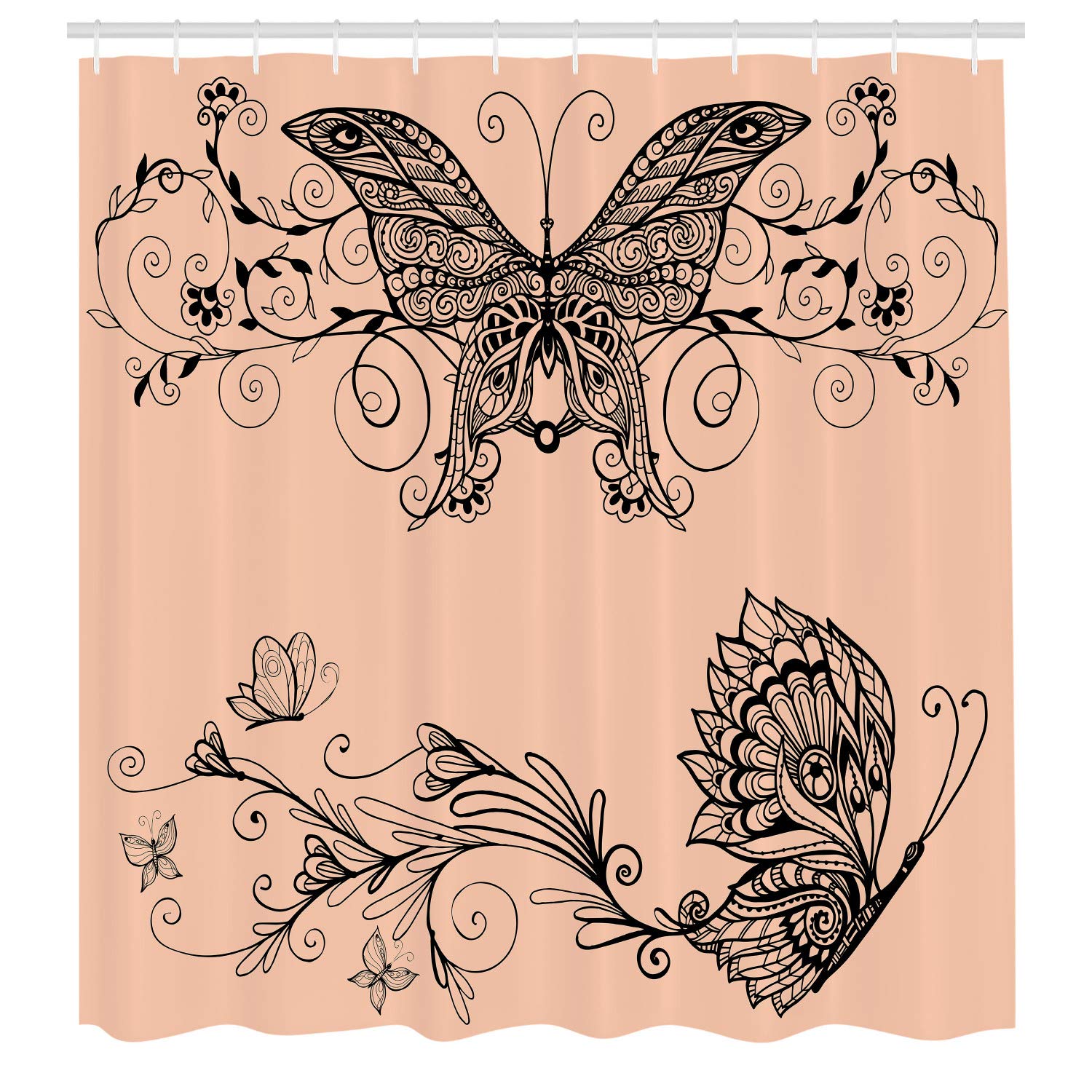 Ambesonne Bohemian Spring Shower Curtain - Floral Mandala & Butterfly Wings Design, 75
