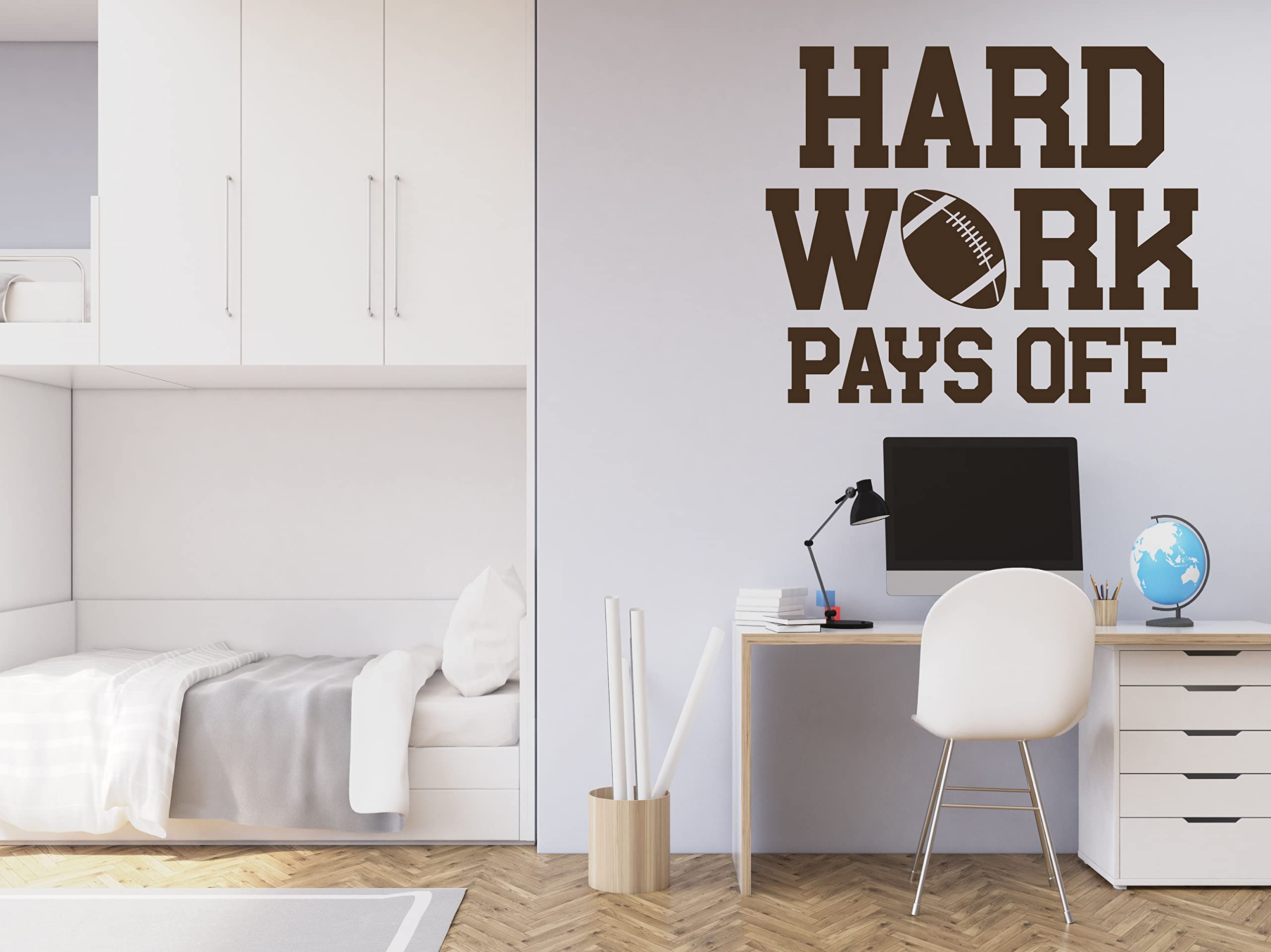 Custom Football Vinyl Wall Decal - Personalized Sports Decor for Home Gym, Bedroom & Game Room - Motivational 'Hard Work Pays Off' Quote with Football Silhouette - Removable Sticker - Perfect for Athletes, Sports Fans & Fitness Enthusiasts