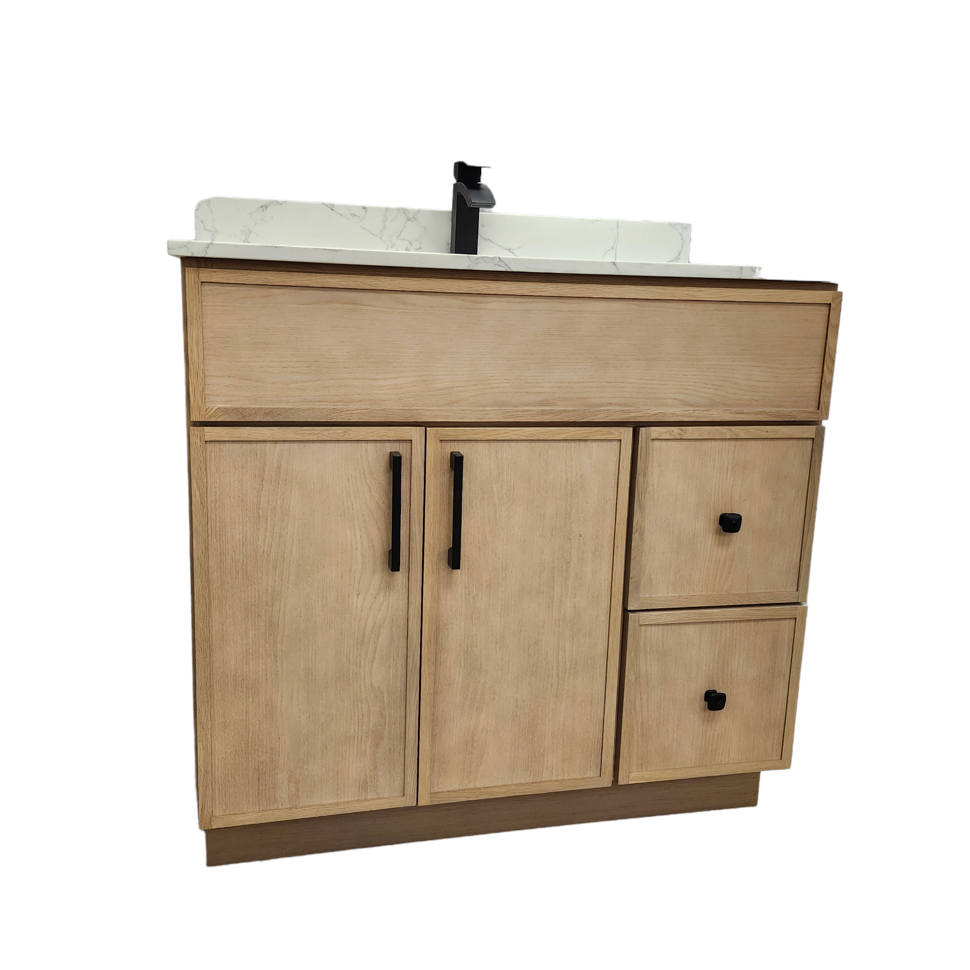 42-Inch Modern Bathroom Vanity with Quartz Countertop & Right-Side Drawers - Perfect for Small Bathrooms & Powder Rooms