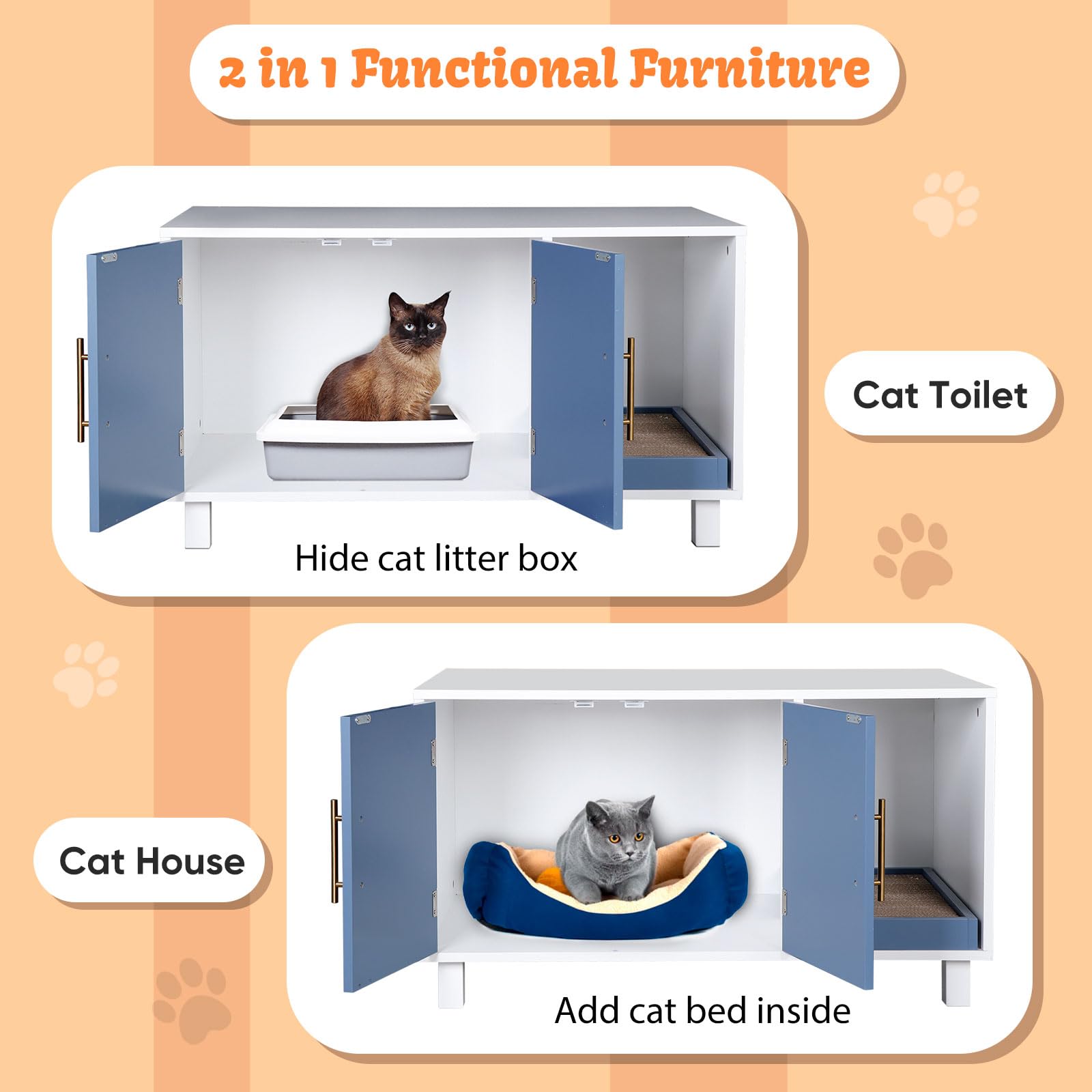 Modern Wood Cat Litter Box Enclosure - Hidden Cat House Furniture with Scratching Pad | Washable Pet Crate for Indoor Cats | Perfect for Small Spaces & Home Decor