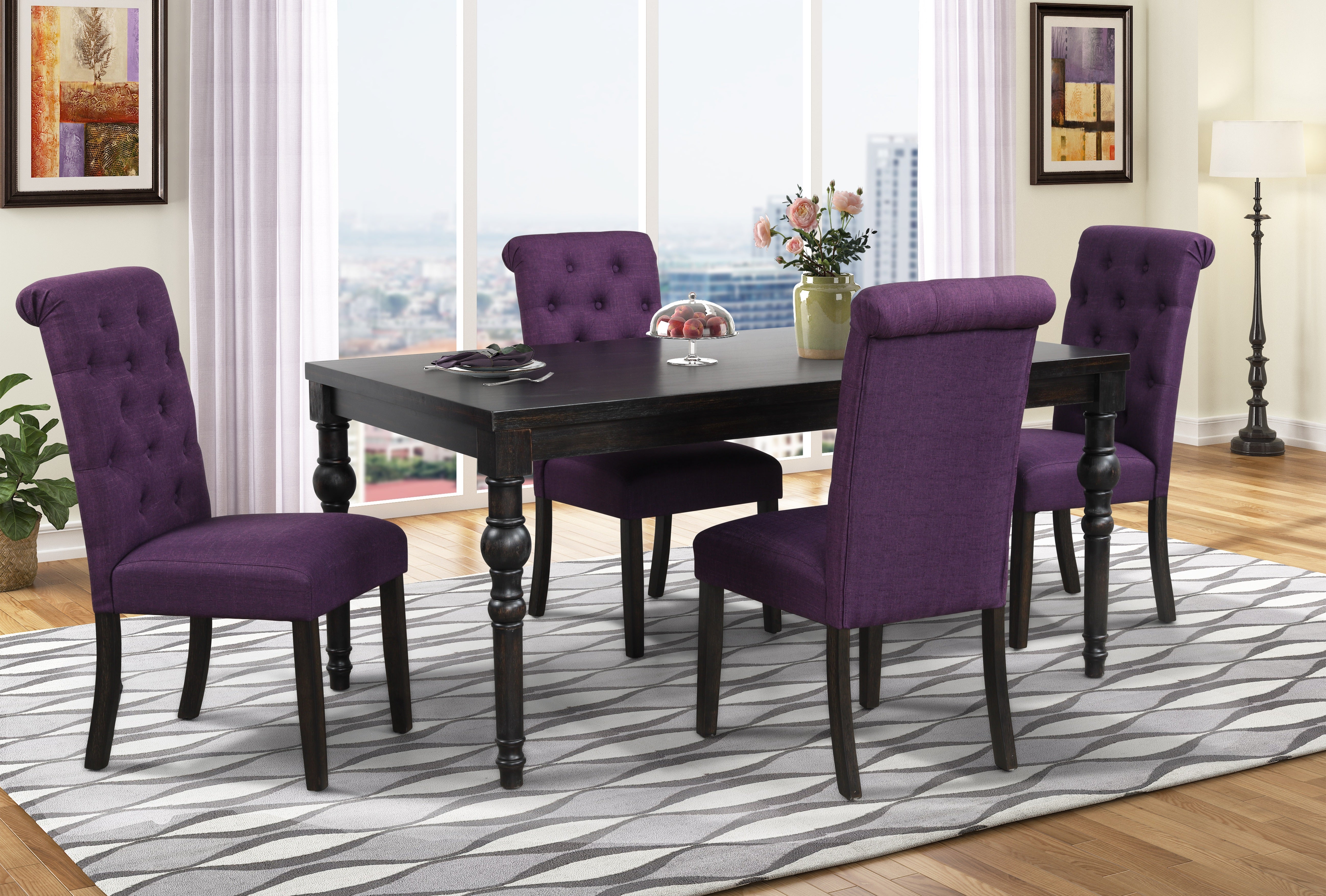 Roundhill Furniture Leviton Urban Style Dining Set - Modern 4-Piece Table and Chairs for Kitchen, Breakfast Nook & Small Spaces | Durable Wooden Dining Room Furniture Set with Comfortable Upholstered Seating