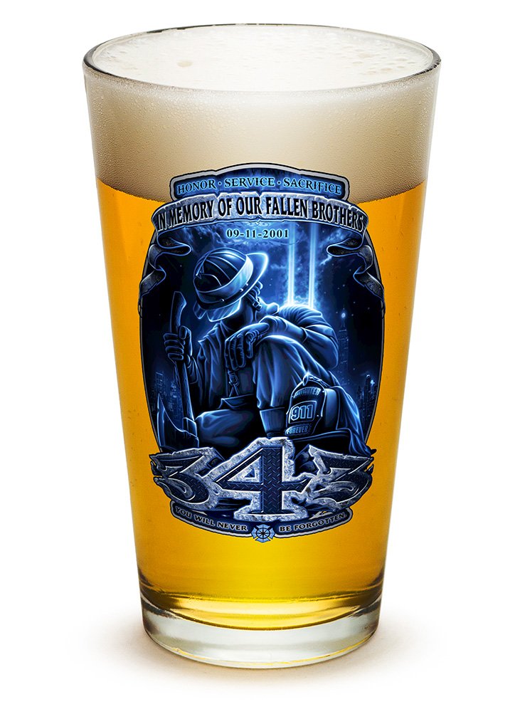 Premium 16oz Firefighter Beer Pint Glasses - Set of 24 Highball Cocktail Mixing Glasses with 911 Tribute Logo - Perfect for Cold Beverages, Bars, Parties & Firefighter Appreciation Events