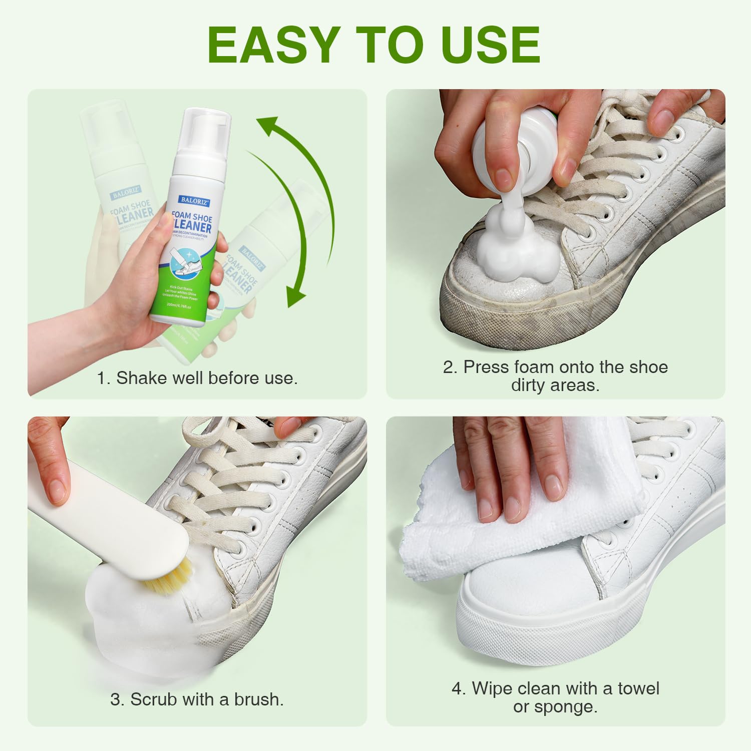 Best White Sneaker Cleaner Kit with Brush & Microfiber Towel - No-Rinse Foam Shoe Cleaner for Men & Women - Perfect for Nike, Adidas, Converse & More - Quick Cleaning Solution for Gym Shoes, Work Shoes & Everyday Wear
