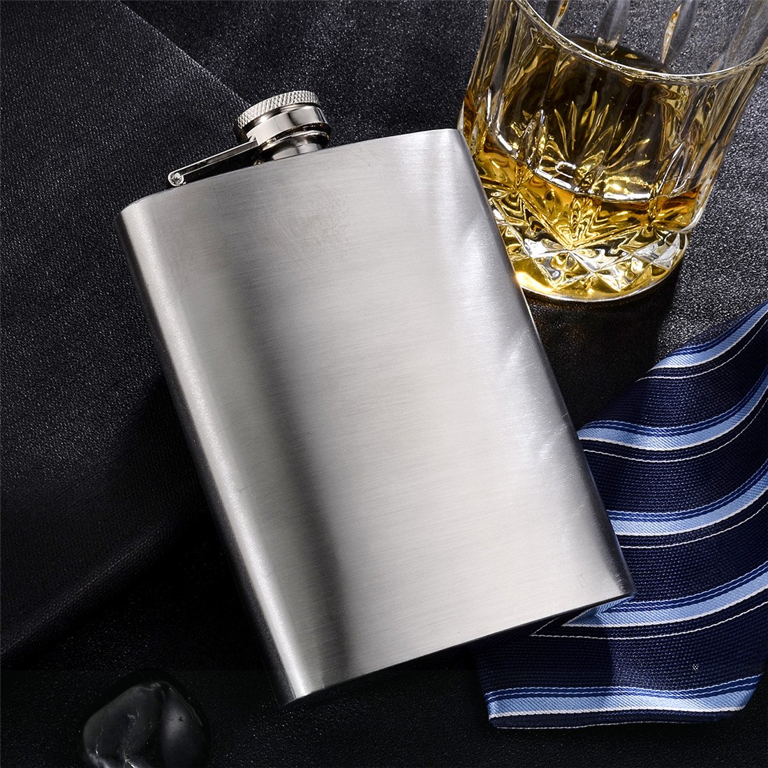 GENNISSY 12OZ Stainless Steel Hip Flask - 18/8 Silver Liquor Flask with Funnel, Leakproof & Durable Drinking Vessel for Whiskey, Bourbon, Vodka - Perfect for Outdoor Adventures, Camping, Gifts & Parties
