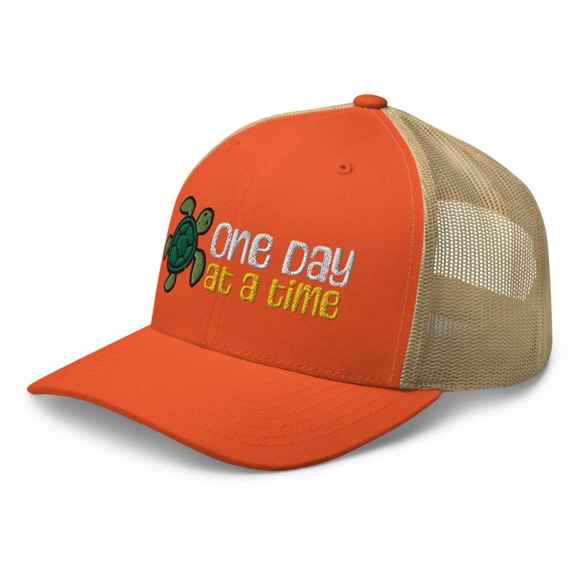 One Day at a Time Turtle Trucker Hat - Stylish Adjustable Baseball Cap with Motivational Message for Daily Resilience - Perfect for Outdoor Activities, Hiking, and Casual Wear