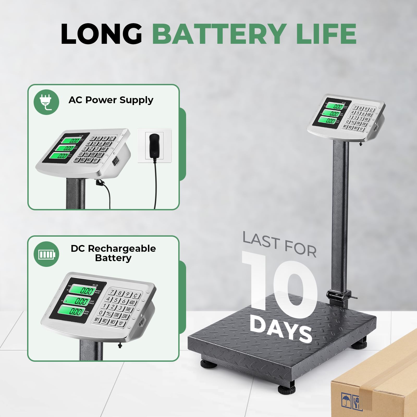 **Heavy Duty Industrial Digital Platform Scale - 660lbs Capacity, 0.1lbs Precision, LB/KG Units, AC/DC Power - Ideal for Warehouses, Factories & Small Businesses**    *(Perfect for Shipping, Logistics, Manufacturing & Retail Use)*