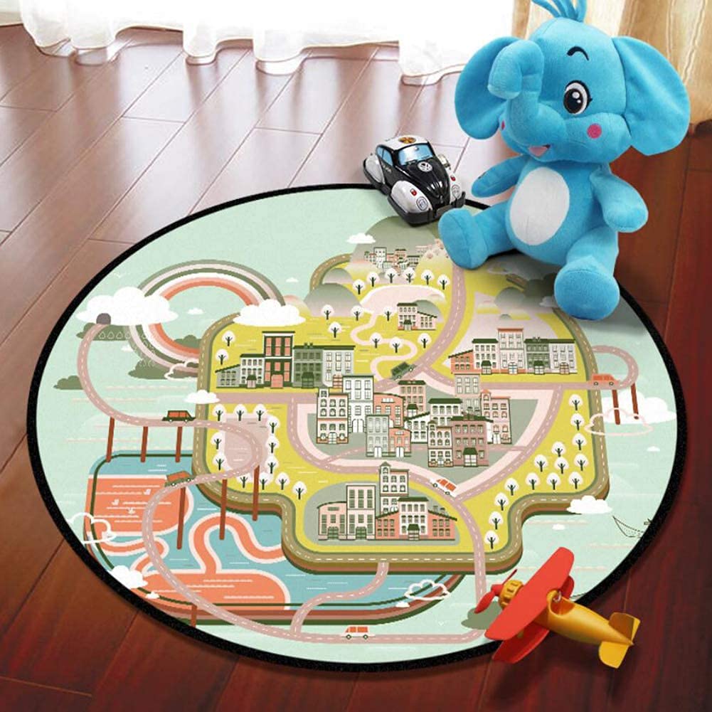 Non-Slip Round Kids Play Mat - 80x80cm & 100x100cm Soft Nursery Rug for Baby Rooms, Playrooms & Bedrooms | Modern Children's Floor Carpet for Safe Playtime & Home Decor (Multiple Colors)