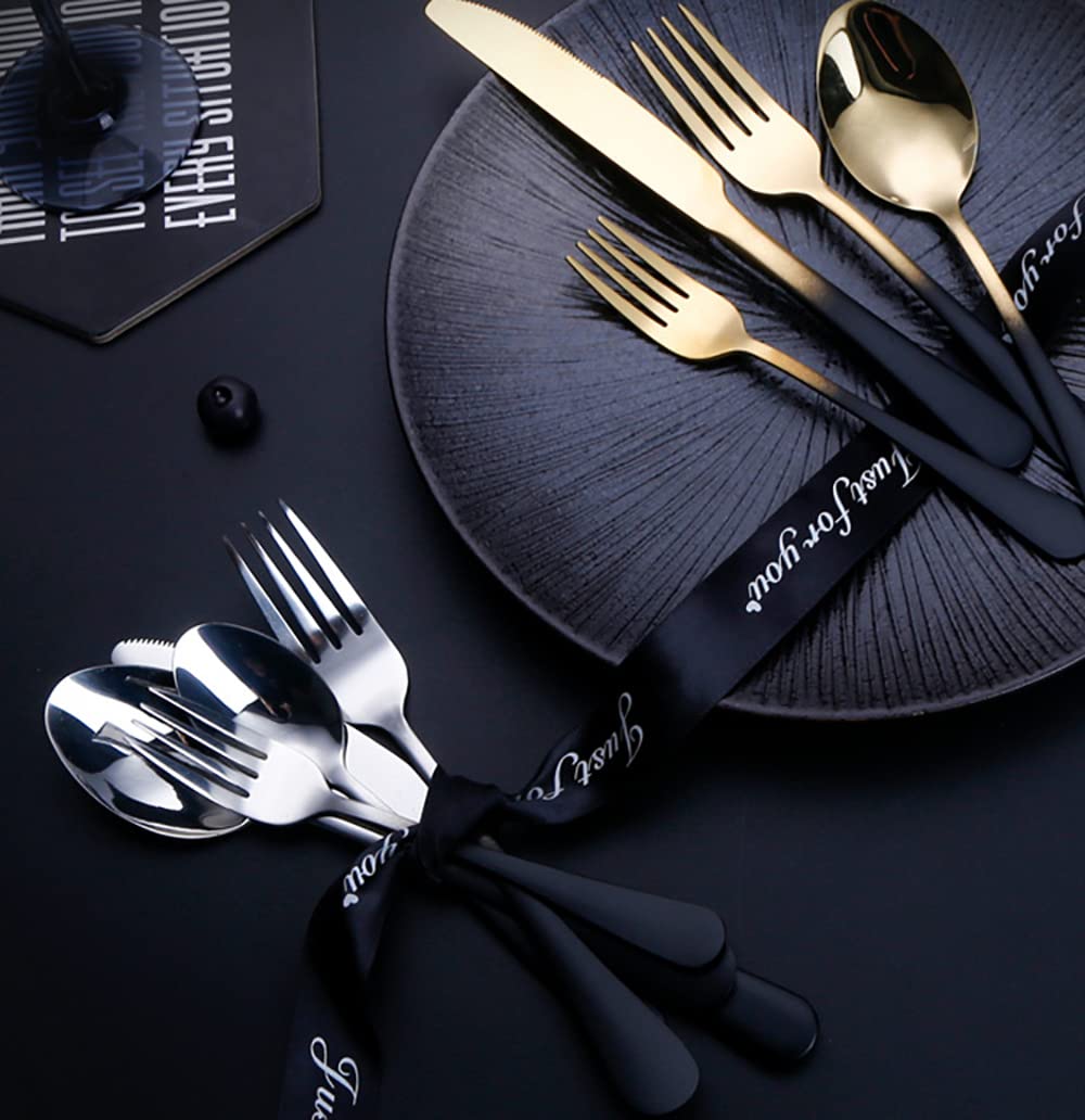Black Stainless Steel Flatware Set for 4 - 20-Piece Modern Gradient Silverware Cutlery Set with Dinner Forks | Dishwasher Safe | Perfect for Family Dinners, Parties & Everyday Dining