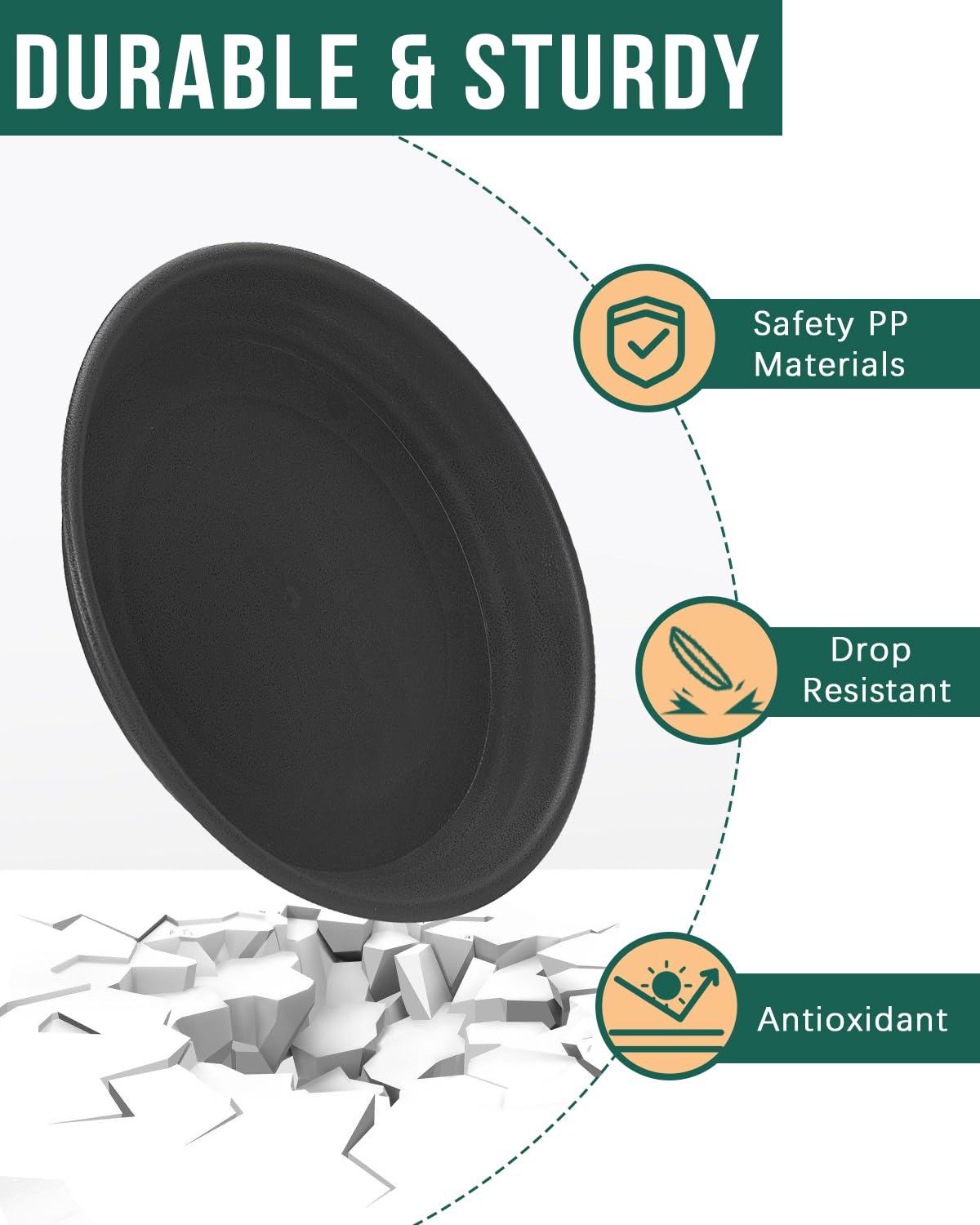 Lzerking Plant Saucer 15-Pack - 8, 10 & 12 Inch Ash Black Plastic Plant Trays for Indoor Pots | Water Catcher for Potted Plants | Perfect for Home Decor, Gardening & Plant Drainage