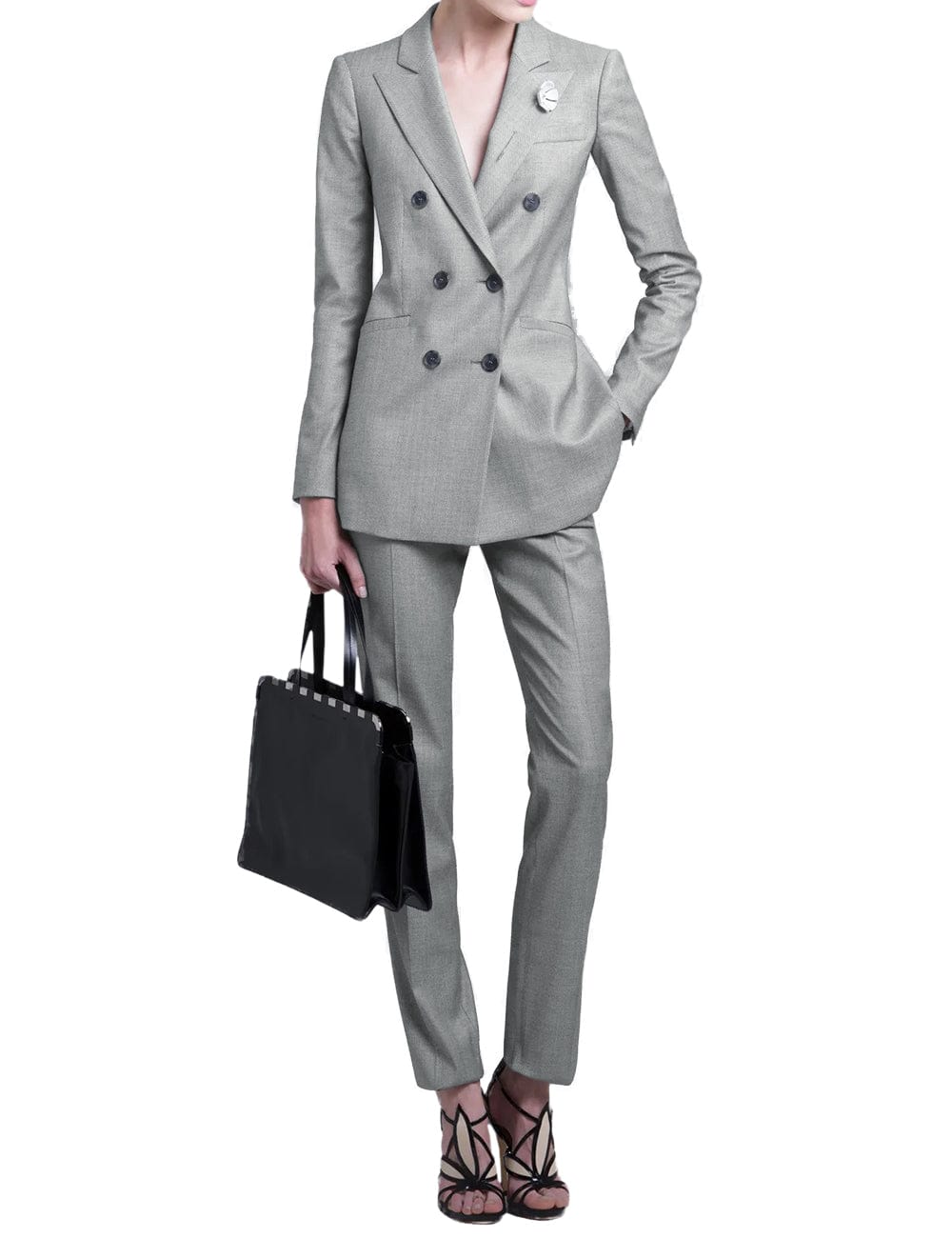 2 Piece Double Breasted Peak Lapel Women's Suit Set - Elegant Office Wear & Business Formal Attire for Professional Women