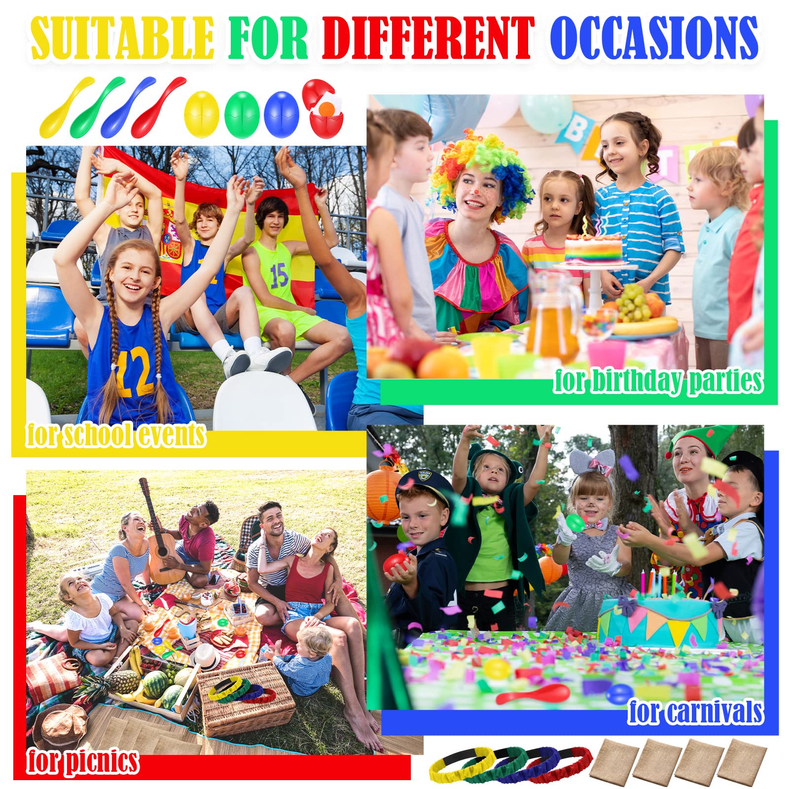 12-Pack Potato Sack Race Bags & Outdoor Lawn Games Set - Includes Egg Spoon Race & 3-Legged Relay Race Bands - Perfect for Carnival, Birthday Parties, Family Reunions & Backyard Fun (Great for Kids & Adults)
