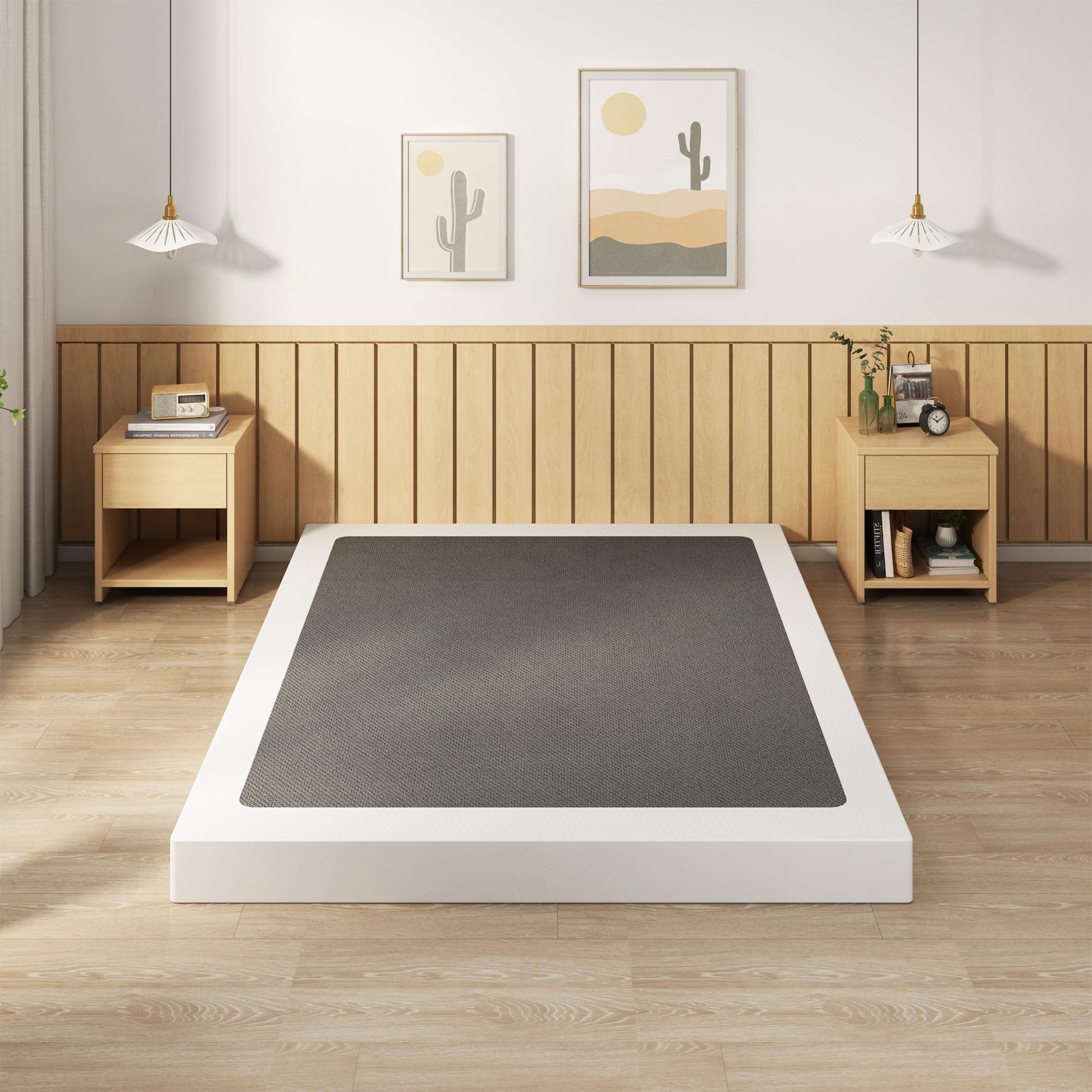 EMODA 5 Inch California King Box Spring Bed Base - Heavy Duty 3000 lbs Metal Mattress Foundation with Fabric Cover - Easy Assembly for Bedroom, Guest Room & Dorm Use