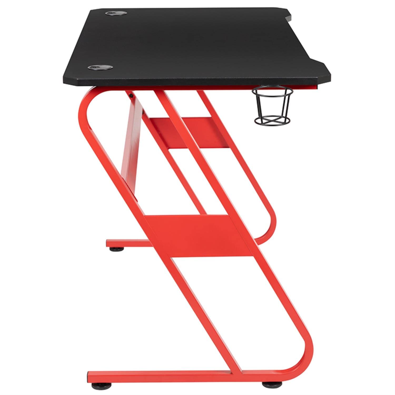 Flash Furniture Fisher Red Gaming Ergonomic Desk with Cup Holder & Headphone Hook - Perfect for Home Office, Gaming Setup & Small Spaces
