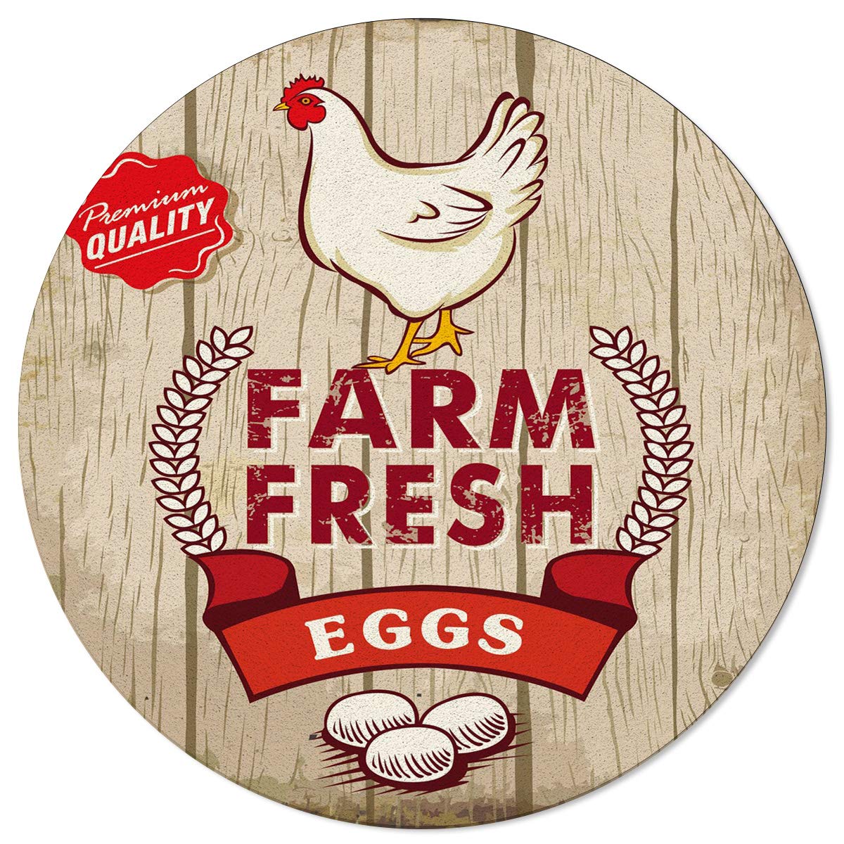 Organic Farm Eggs Design Wooden Grain Area Rug - Washable Indoor/Outdoor Carpet for Kids, Teens, Boys & Girls Bedroom, Living Room - 3FT Round Accent Throw Runner Floor Mat - Perfect for Nursery Decor, Playroom, Dorm Room or Cozy Home Accent
