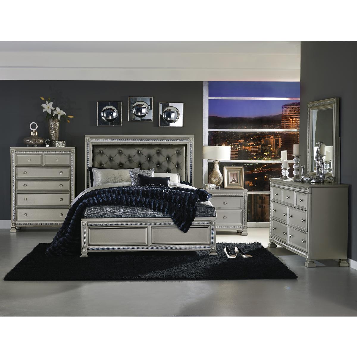Elegant Silver 7-Drawer Dresser with Crystal Trim - Modern Bedroom Furniture for Home Decor & Storage Organization