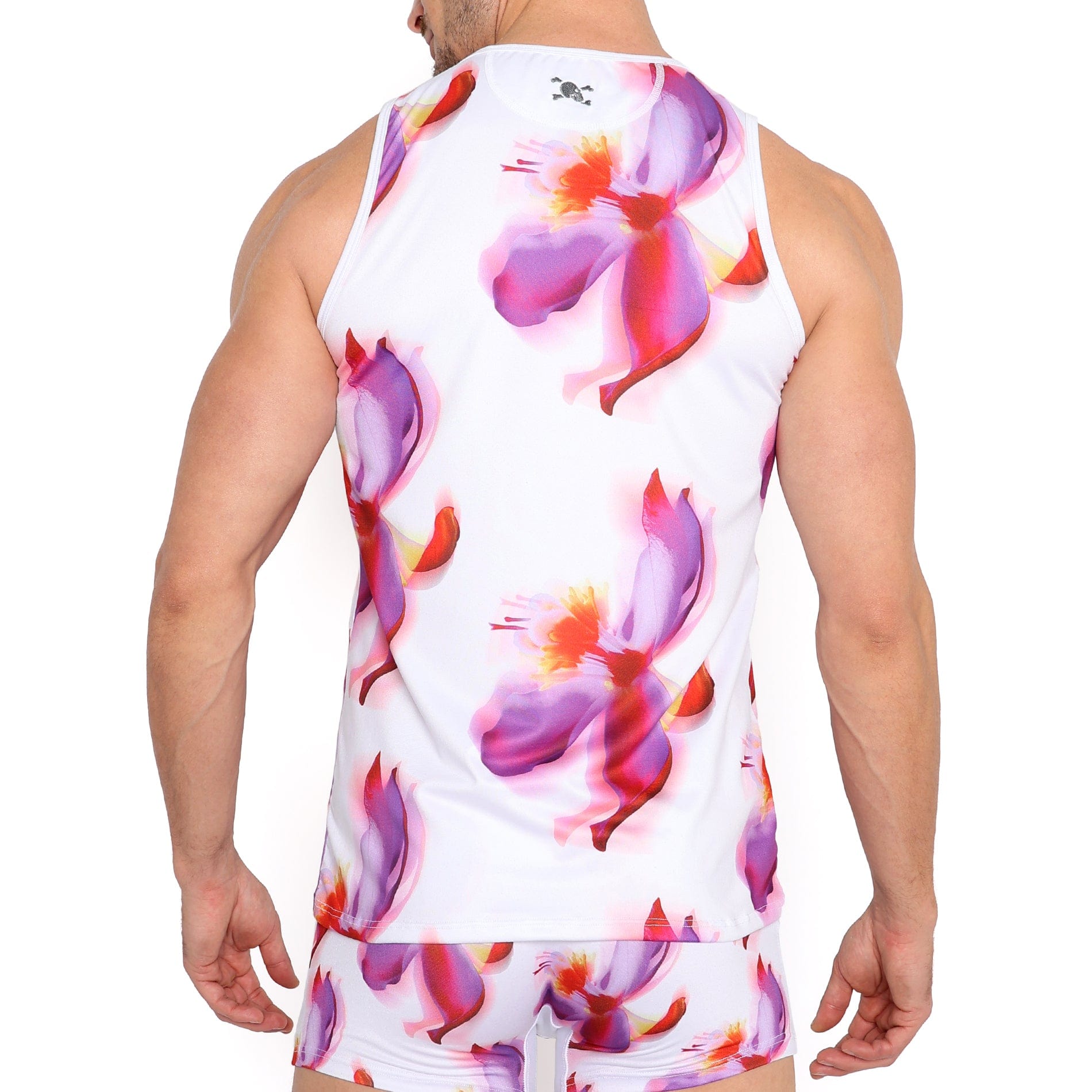 Blurry Orchid Print Tank Top - Women's Floral Casual T-Shirt for Summer Outfits & Beach Wear