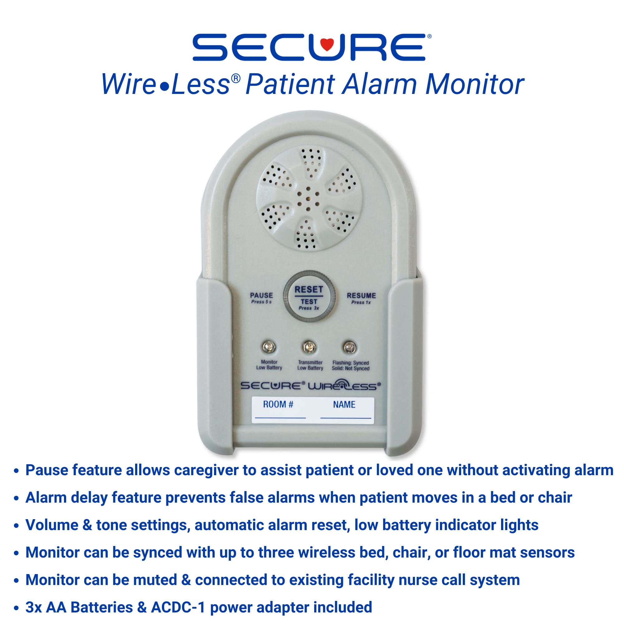 Wireless Bed Alarm for Elderly - 12x30 Inch Sensor Pad with Remote Alert Monitor - Fall Prevention & Bed Exit Alert System for Dementia Patients - Ideal for Home Care, Nursing Homes, and Assisted Living Facilities