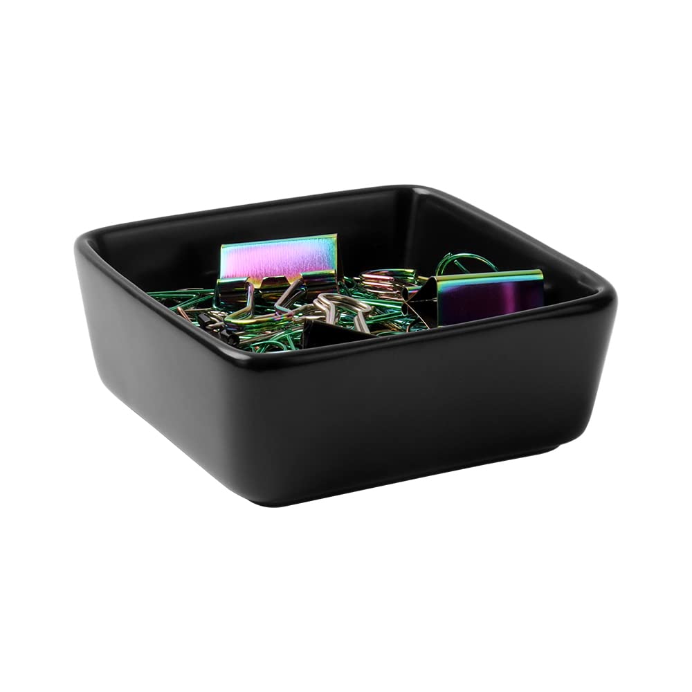 MEI YI TIAN Black Square Ceramic Paper Clip Holder - Stylish Desk Organizer for Office Supplies, Paper Clips & Binder Clips - Perfect Desktop Accessory for Home Office, School & Workstation Organization