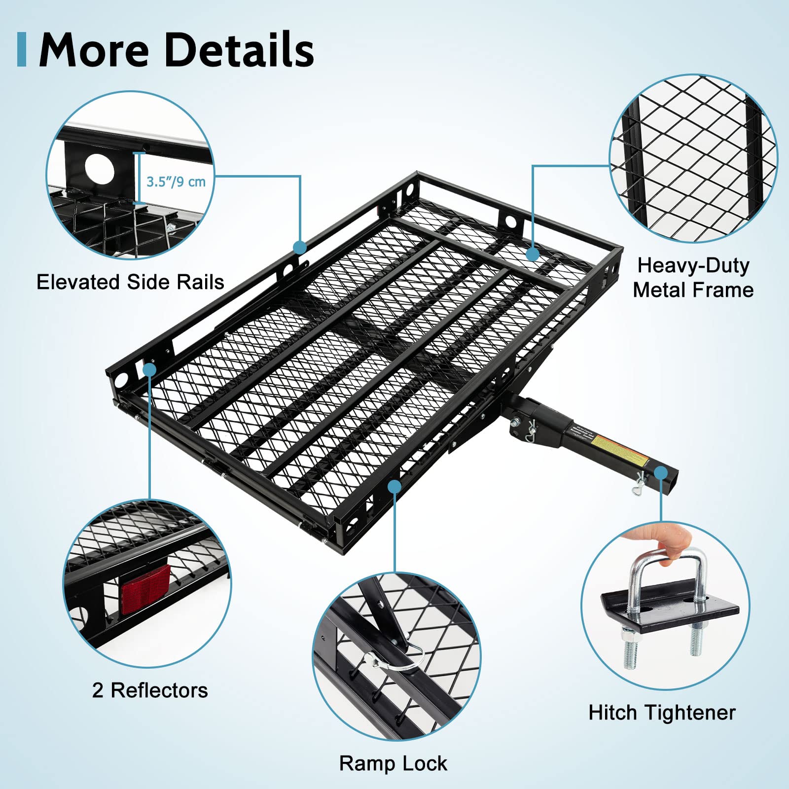Heavy Duty Folding Hitch Mount Cargo Carrier - 500 lbs Capacity with Loading Ramp & Tie-Down Straps - Perfect for Wheelchairs, Mobility Scooters, Lawn Mowers & Outdoor Equipment - Ideal for Camping, Road Trips & Home Storage