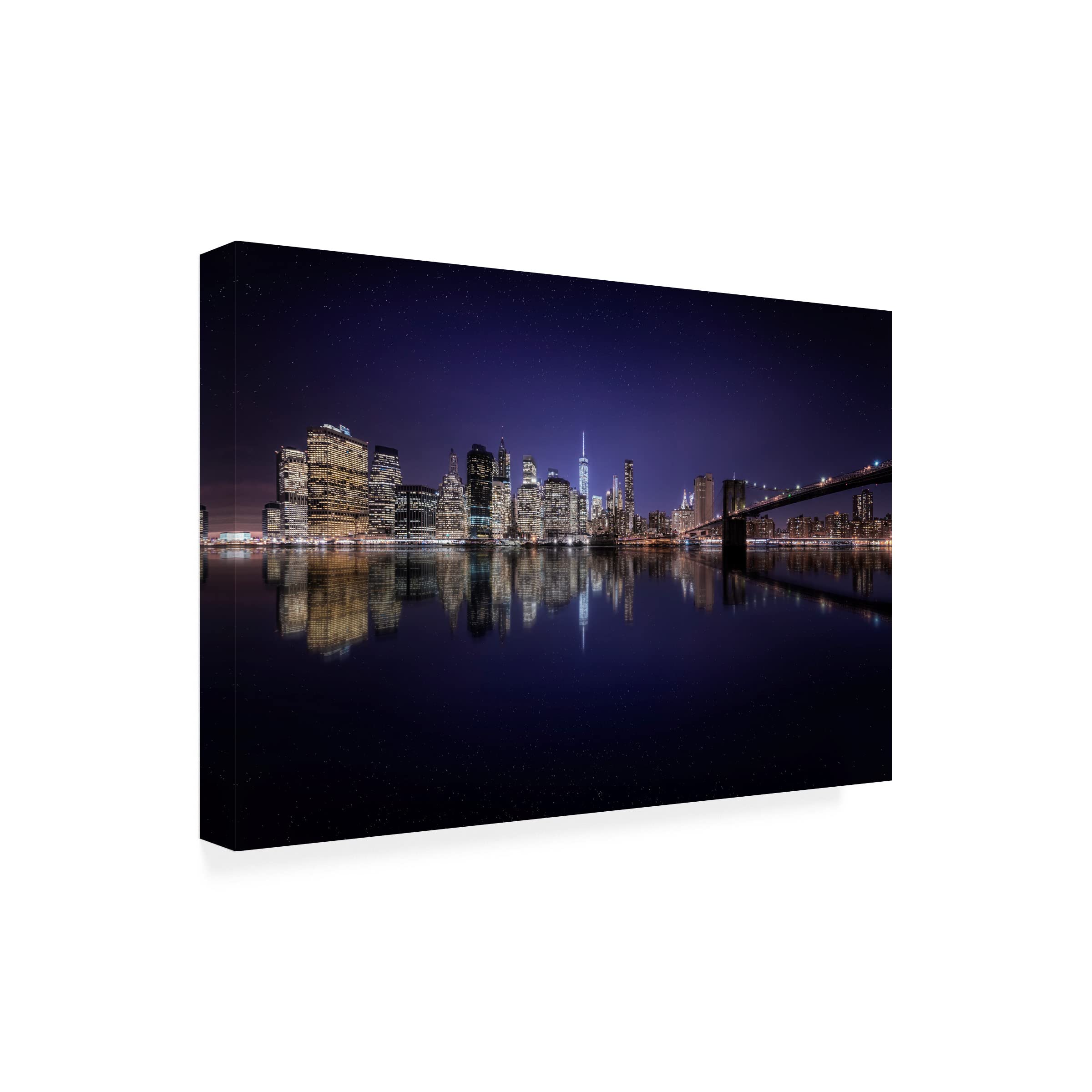 Trademark Fine Art 'Night Over Manhattan' Canvas Print by Jorge Ruiz Dueso - Stunning NYC Skyline Wall Art for Living Room, Office & Home Decor