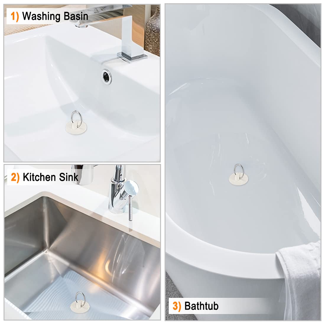 uxcell White Rubber Sink Plug - 3 Pack Drain Stopper for 1