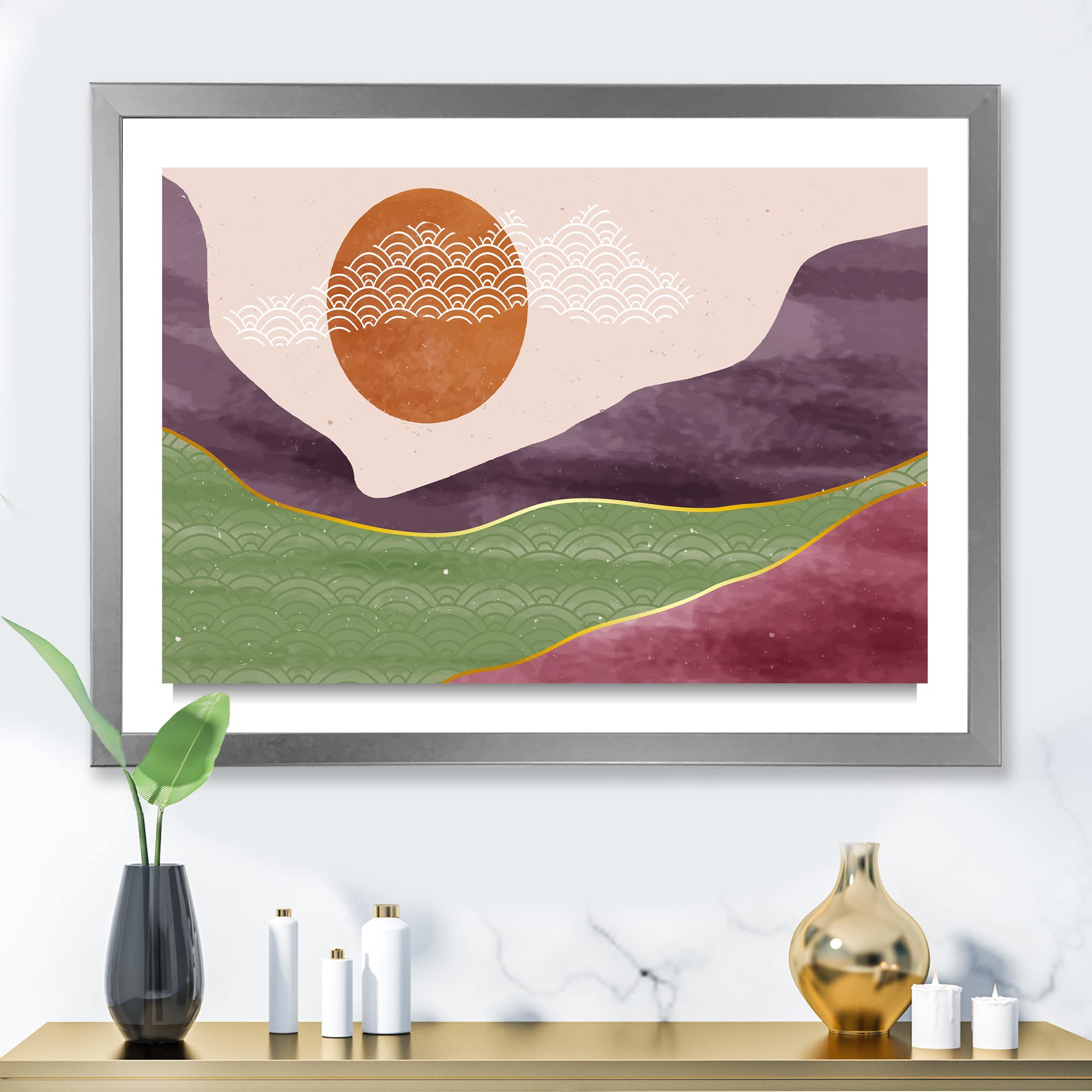 Abstract Landscapes with Mountain Moon & River - Modern Framed Wall Art for Living Room, Bedroom & Office Decor