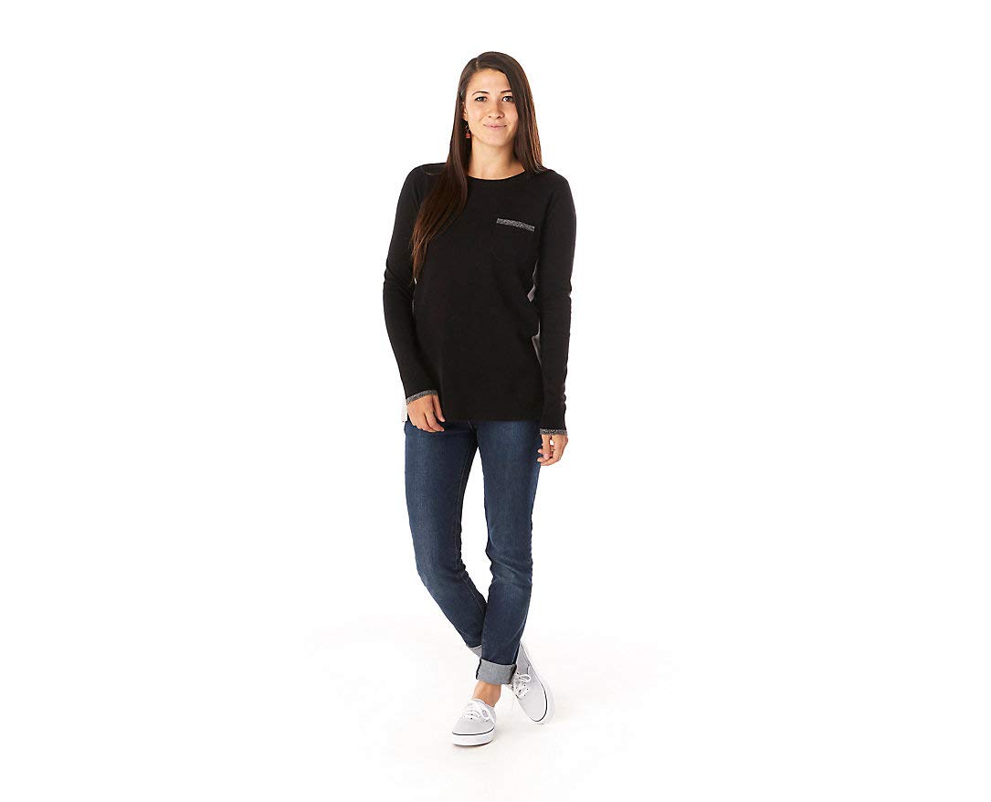 Smartwool Women's Merino Wool Crew Neck Sweater - Breathable Ventilated Pocket Pullover in Shadow Pine Black for Hiking, Travel & Outdoor Activities