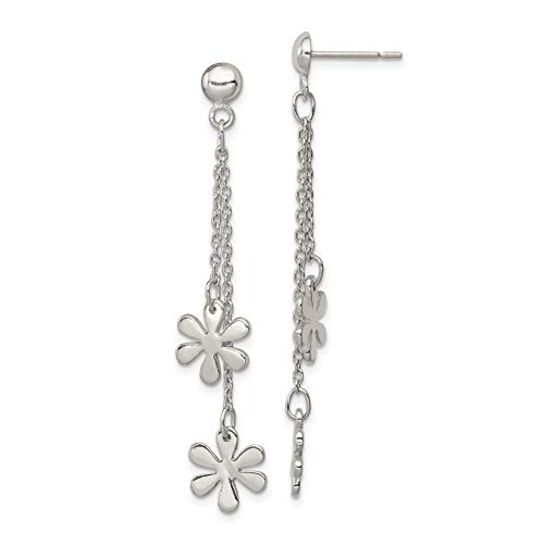 925 Sterling Silver Flower Dangle Post Earrings for Women - Elegant Floral Stud Earrings for Everyday Wear & Special Occasions