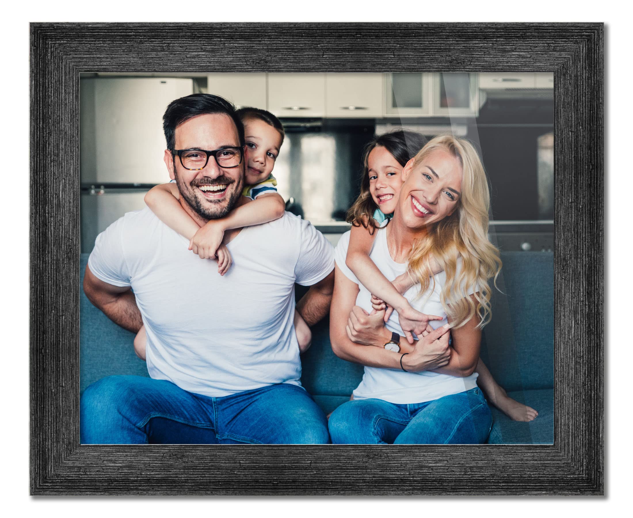30x17 Black Barnwood Picture Frame - Modern Wood Photo Frame with UV Acrylic Shatter Guard & Acid-Free Backing - Perfect for Family Photos, Wall Decor, Living Room, Bedroom, Office Display (No Mat Included)