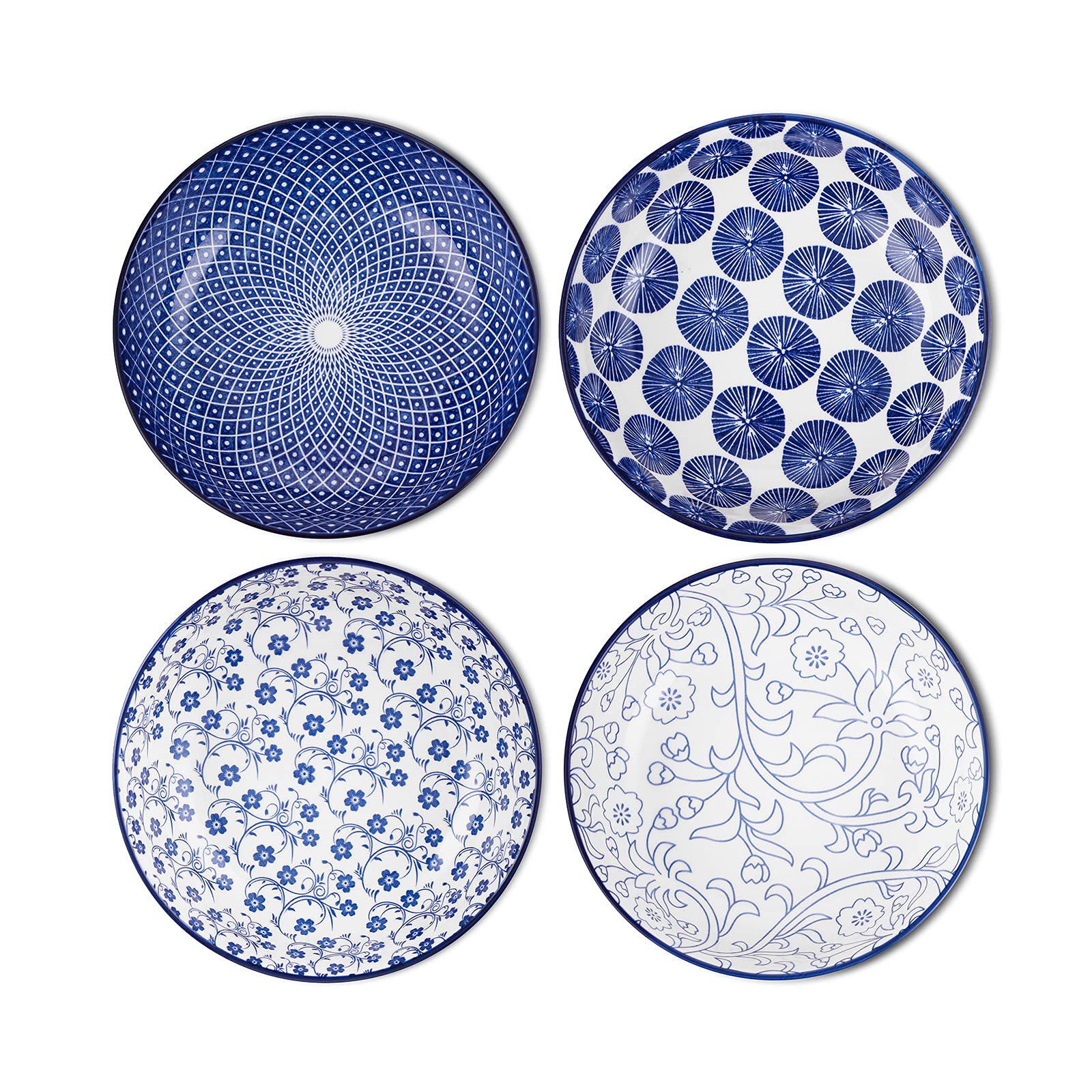 Selamica Porcelain 40oz Large Serving Bowls - Set of 4, 9 Inch Big Pasta Bowls for Eating, Microwave & Oven Safe, Vintage Blue - Perfect for Family Dinners, Entertaining & Restaurant Use