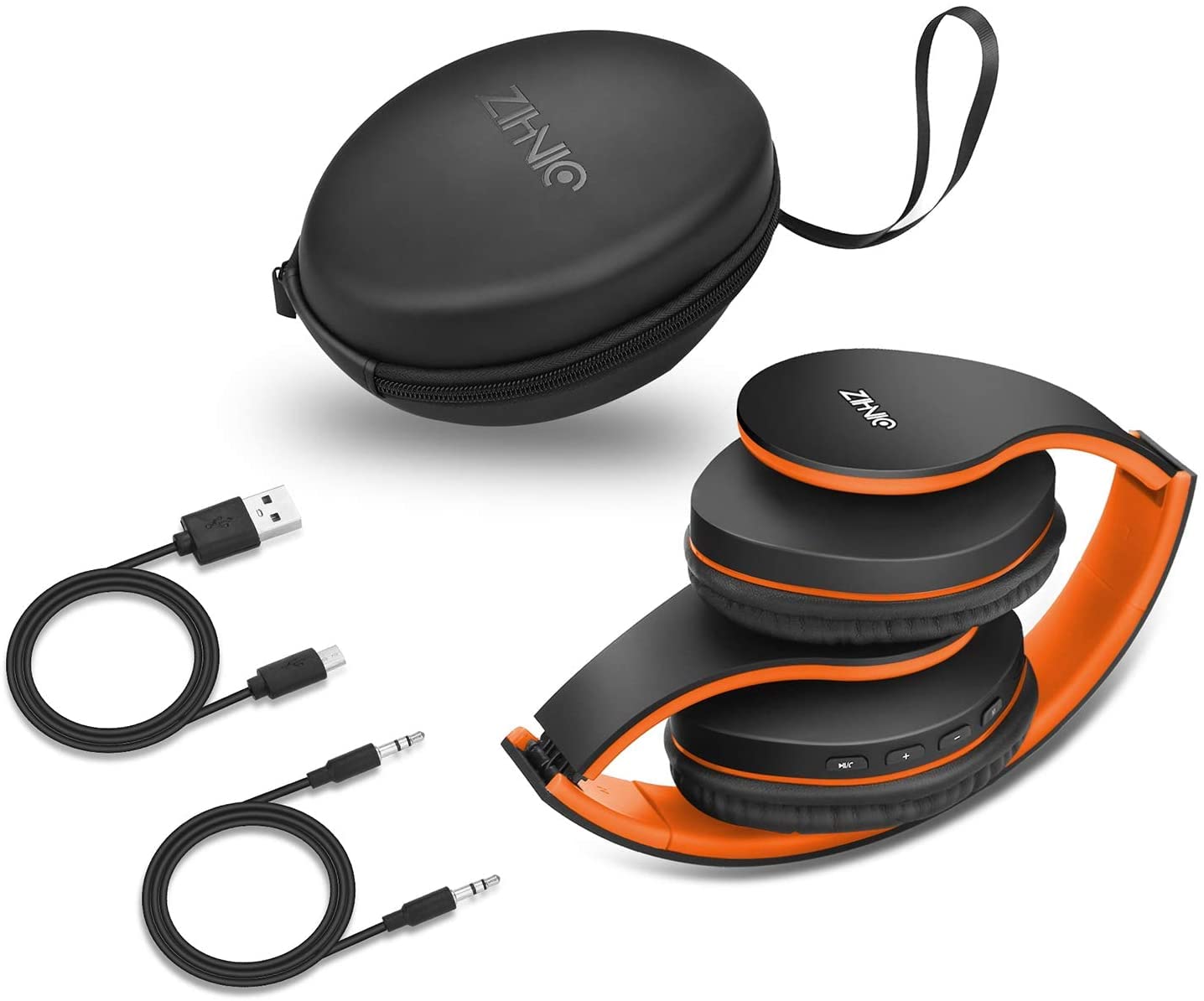 ZIHNIC Bluetooth Over-Ear Headphones Wireless & Wired Foldable Stereo Headset with Micro SD/TF, FM - Lightweight Comfortable Earmuffs for Phone, PC, Gaming, Travel & Work (Orange)