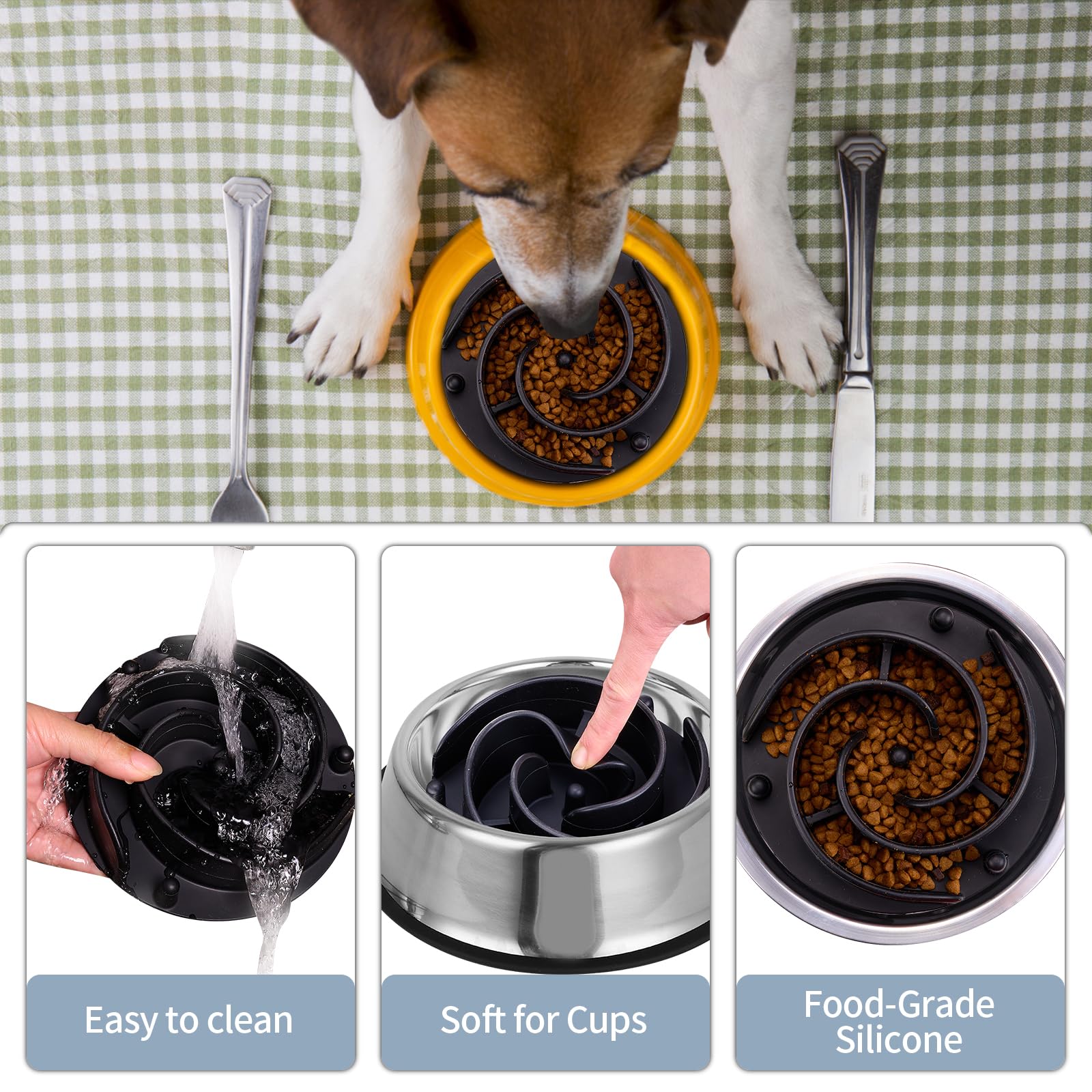Bestalk Slow Feeder Dog Bowl Insert - Soft Silicone Anti-Choking Eating Mat with Suction Cups for Small, Medium & Large Dogs - Fits Standard & Elevated Bowls - Perfect for Fast Eaters & Digestive Health - Great for Mealtime Enrichment & Portion Control