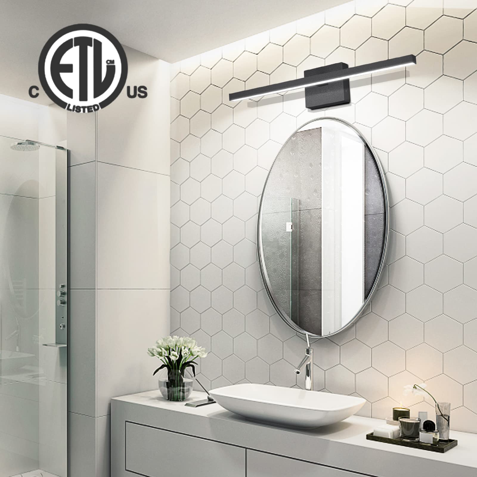 VOLISUN 23.6 Inch Modern Bathroom Vanity Light - 14W Dimmable LED Fixture with 5 Color Temperatures - Black Bar Light for Mirror, Vanity & Bathroom Cabinets - ETL Certified - Perfect for Bedroom, Powder Room & Makeup Area Lighting