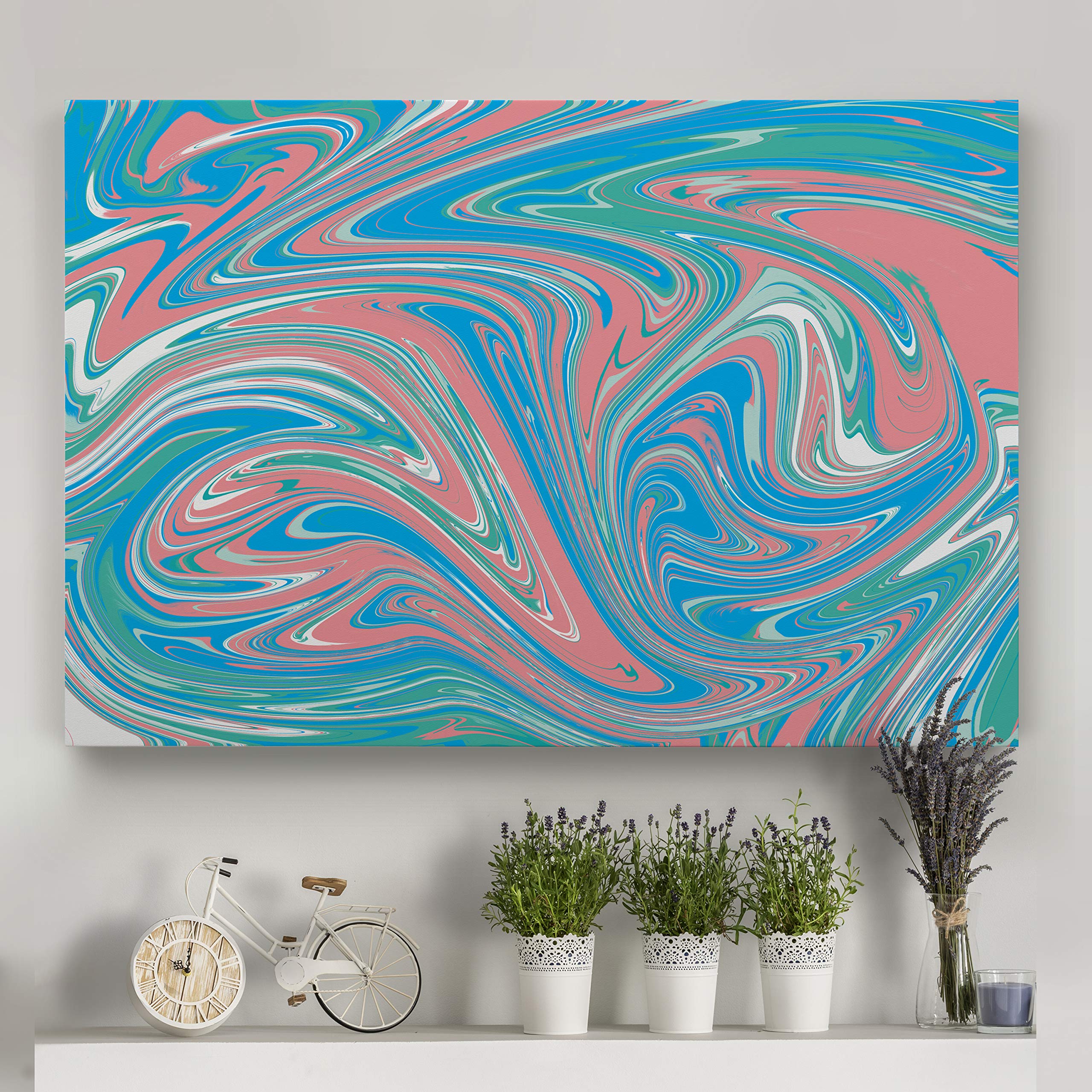 Bubble Gum Ice Cream Marble Pattern Wrapped Canvas Wall Art - Modern Abstract Painting for Living Room, Bedroom & Office Decor