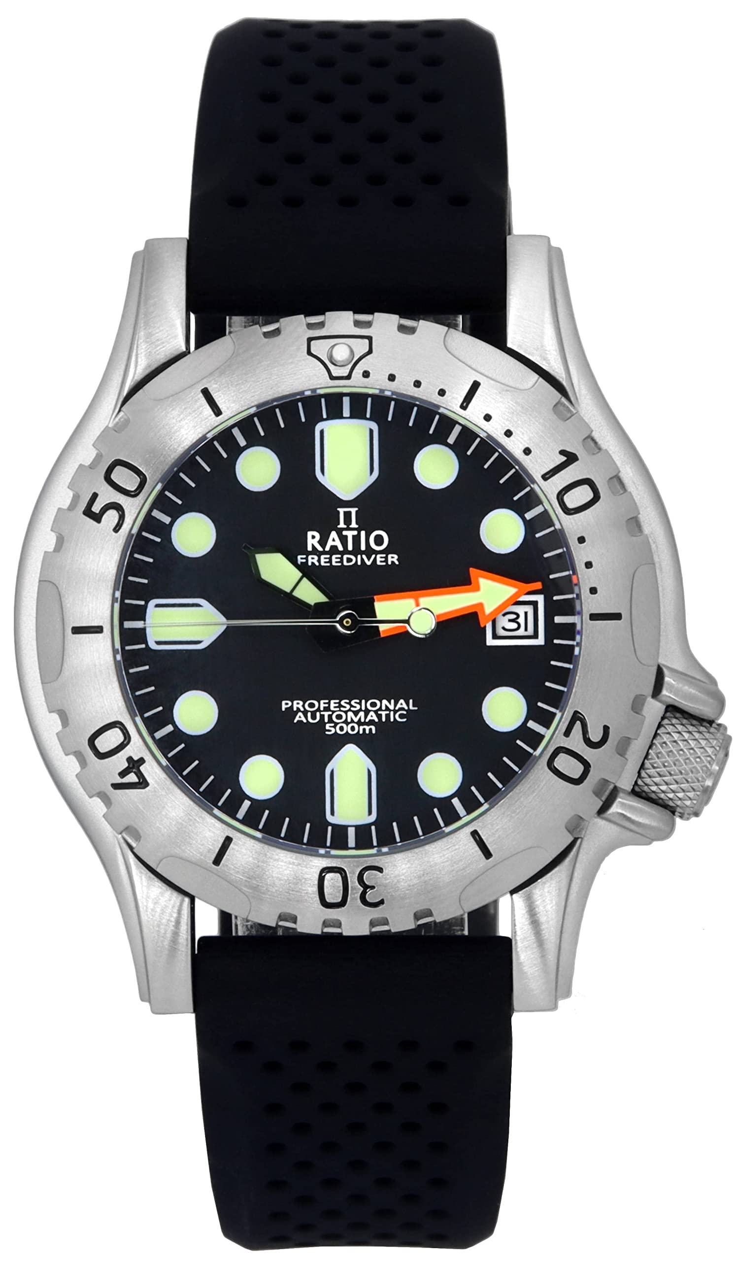 **RATIO FreeDiver Professional Automatic Diver Watch for Men - 500M Water Resistant, Sapphire Crystal, Stainless Steel - Perfect for Scuba Diving, Snorkeling & Water Sports**