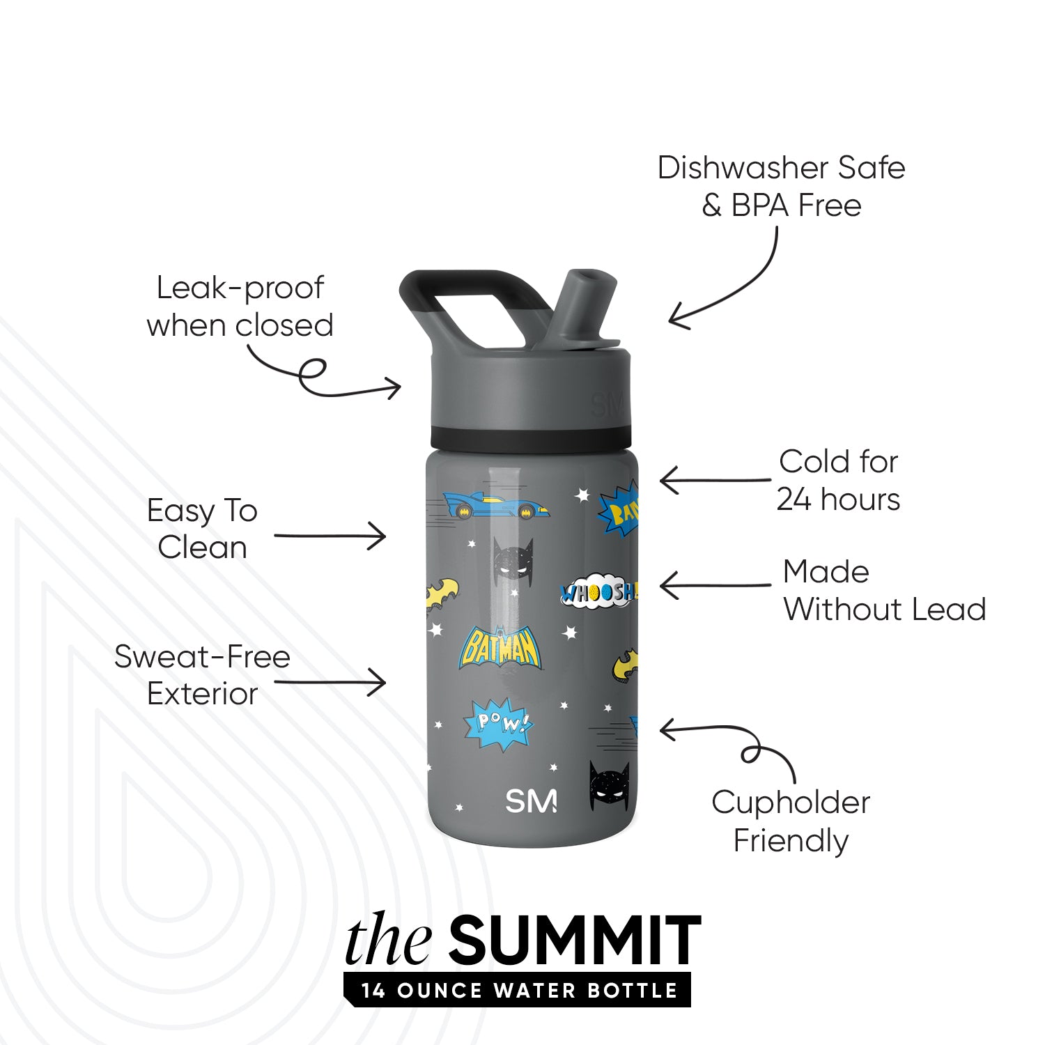 Summit Kids Water Bottle with Straw Lid - BPA Free, Leak Proof, 12oz Insulated Stainless Steel Bottle for School, Sports & Outdoor Activities