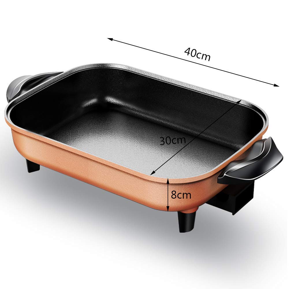 Sooiy 6L Electric Skillet with Glass Lid - Multi-Function Rectangular Gold Electric Frying Pan & Hot Pot for Picnic, Camping, and Home Cooking